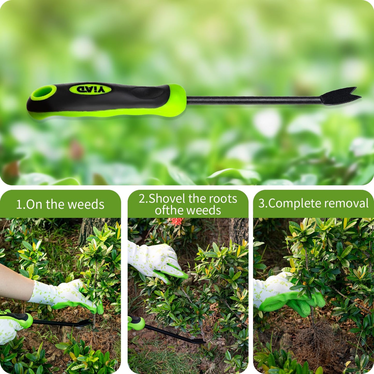 YIAD Hand Weeder Weed Puller Tool - 13-Inch Heavy Duty Dual Tip Design for Root Removal, Rust-Resistant Steel, Ergonomic Grip, for Garden Lawn Yard Patio Flower Bed