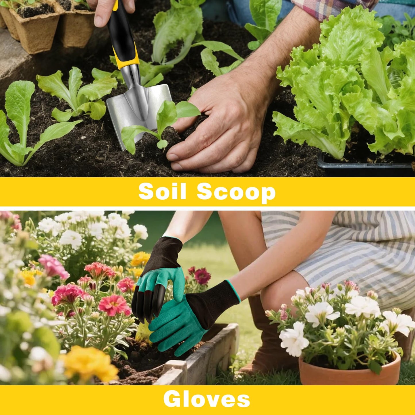 FrutPunch Garden Tools, Ergonomic Gardening Tools, Gardening Hand Tools Aluminum Alloy Material, 7-piece an Ideal Gardening Gift for Women, Men and Parents, Yellow