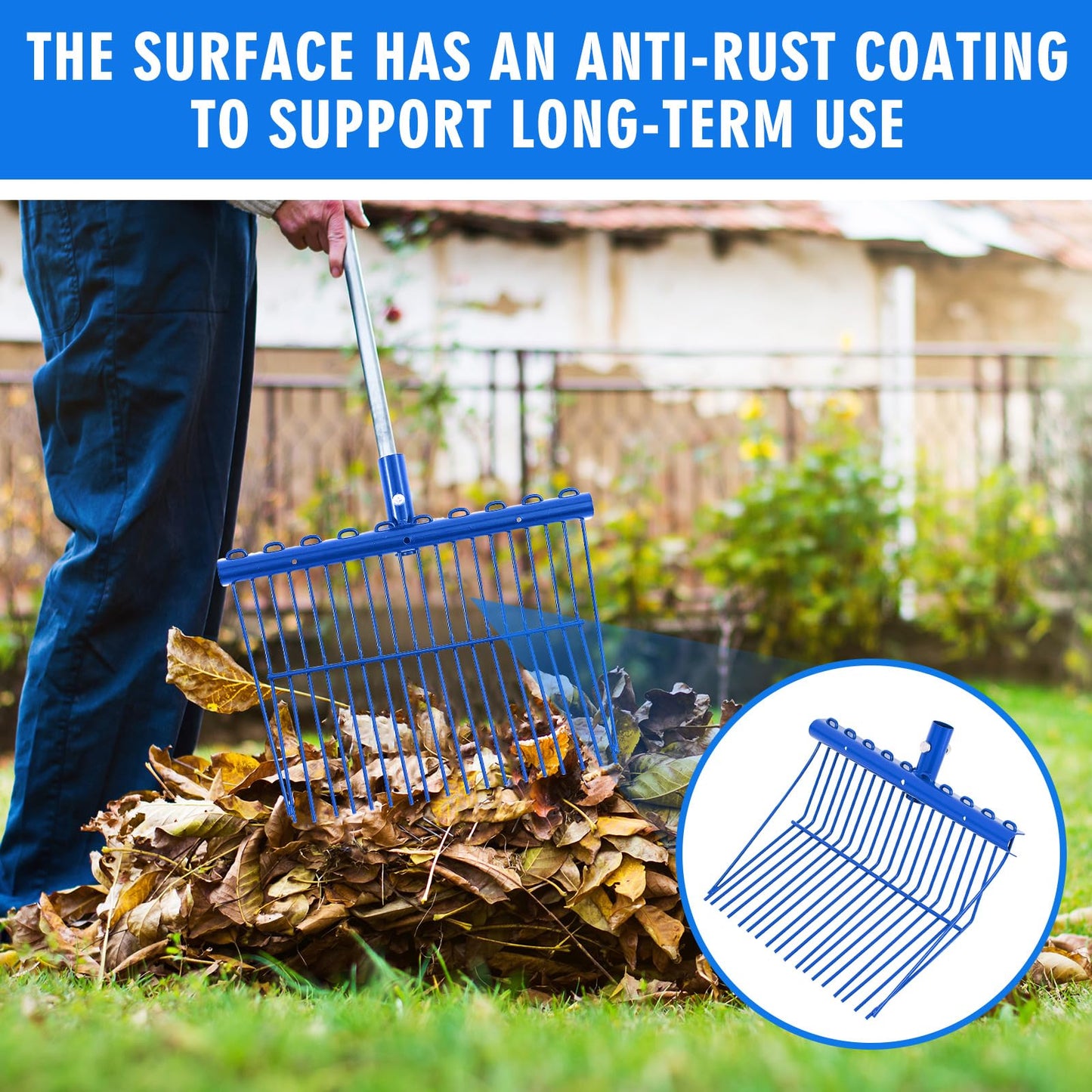 Tandefio 1 Pack Manure Fork Replacement Head Metal Pitchfork Horse Manure Rake Garden Pitch Fork Replacement Head with Angled Tines for Horse Stall Poop Picking up(Blue)