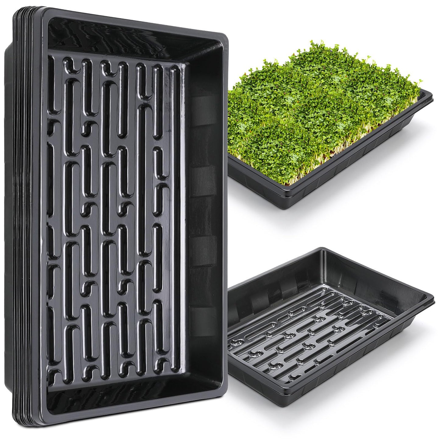 Sckee Upgraded 10 Pack Plant Growing Trays Seed Starting Tray Microgreens Growing Trays Seedling Plant Germination Starter Tray Transplant Fodder Flats, No Holes, No Leakage, Reusable (1017)