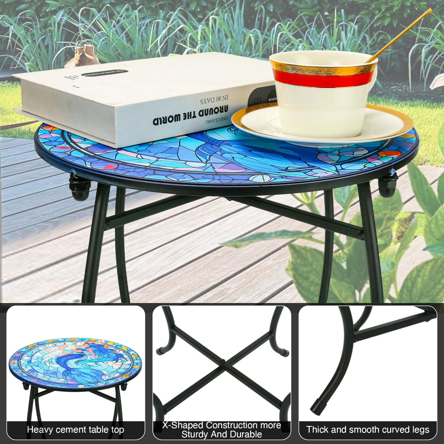 Fashion&cool Patio Side Table for Small Space, 14 Inch Weather Resistant Metal Side Table, Small Round End Table Accent Table for Patio Yard Porch Balcony Garden Bedside Plant Stand Indoor Outdoor