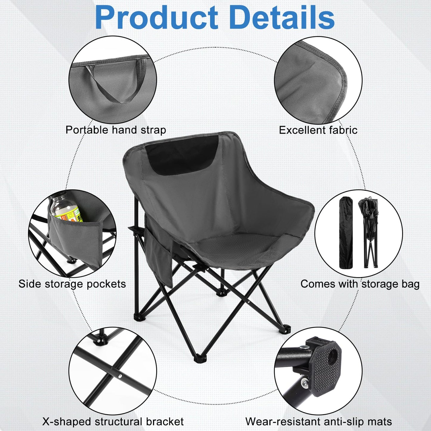 FairySandy 6 Pack Portable Folding Camping Chairs Lightweight Backpacking Chairs Collapsible Camp Chairs for Adults with Storage Bag Beach Camping Chairs for Outdoor, Picnic, Festival, Hiking, Grey