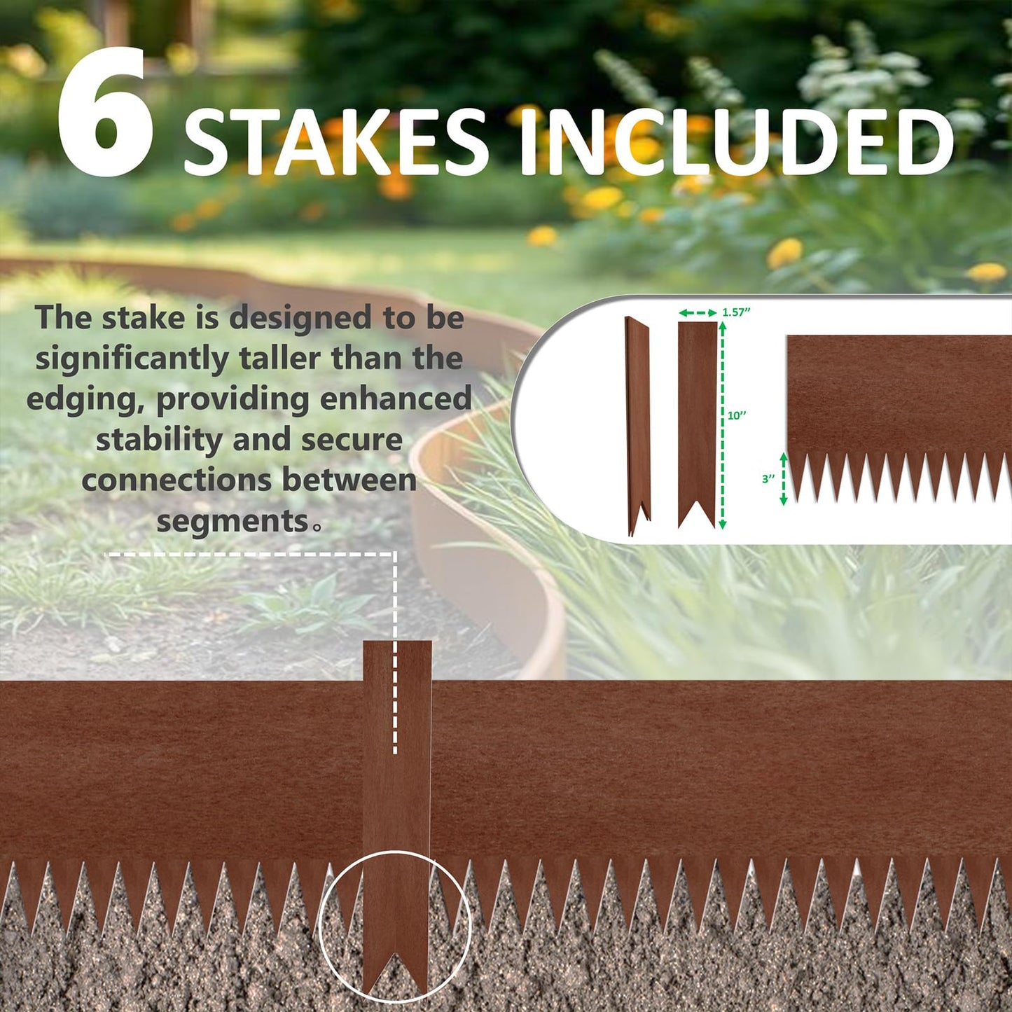 20ft. 6-Pack Cor-Ten Steel Landscape Edging - 40" L x 8" H Lawn Edging with 6 Stakes, Hammer-in Metal Garden Border for Landscaping, Lawn & Yard (Rusted)