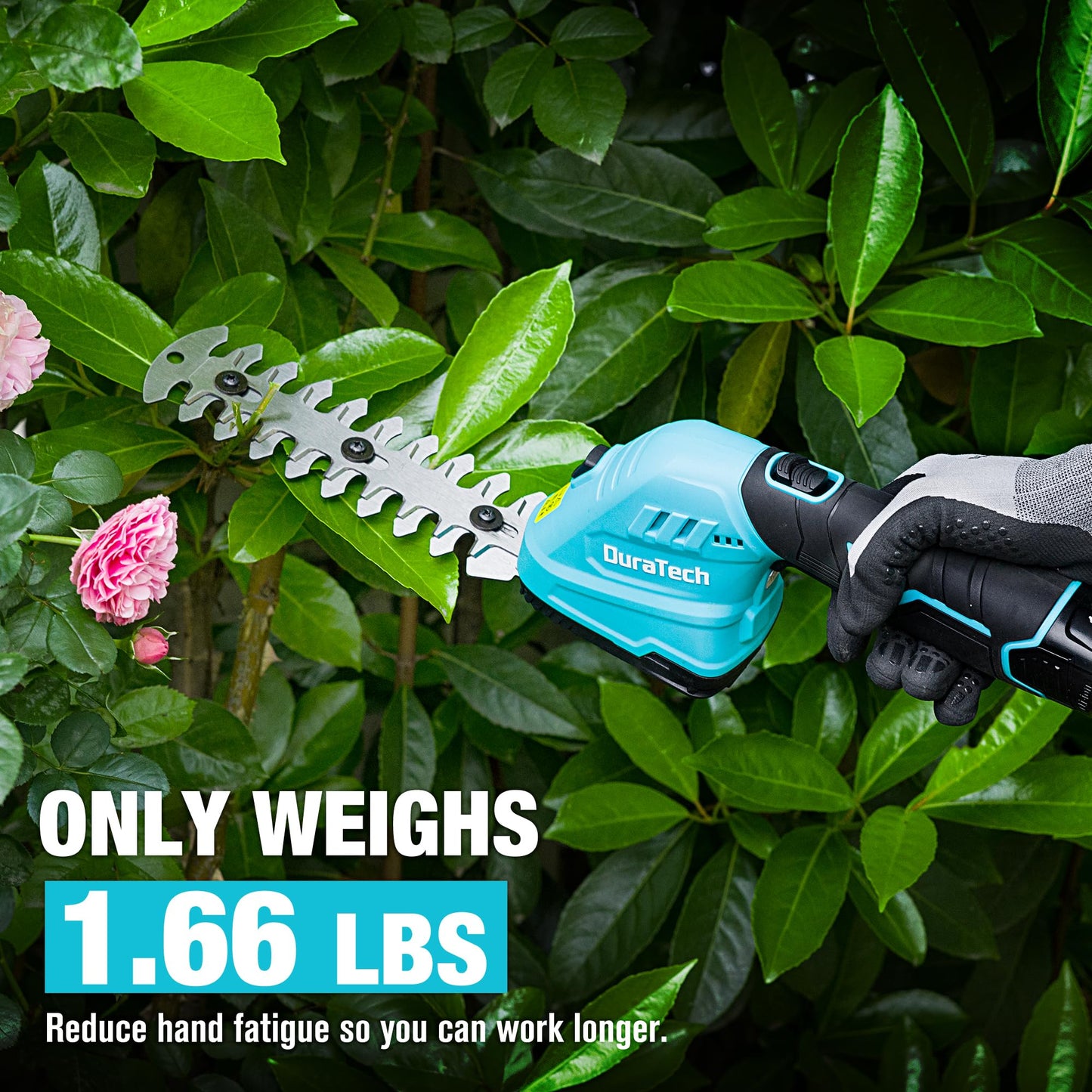 DURATECH Cordless Hedge Trimmer, 12V 2-in-1 Handheld Grass Trimmer & Hedge Shears Included 2.0Ah Li-Ion Battery, Charger & Storage Bag, Electric Grass Shear & Shrubbery Trimmer for Garden Yard Lawn