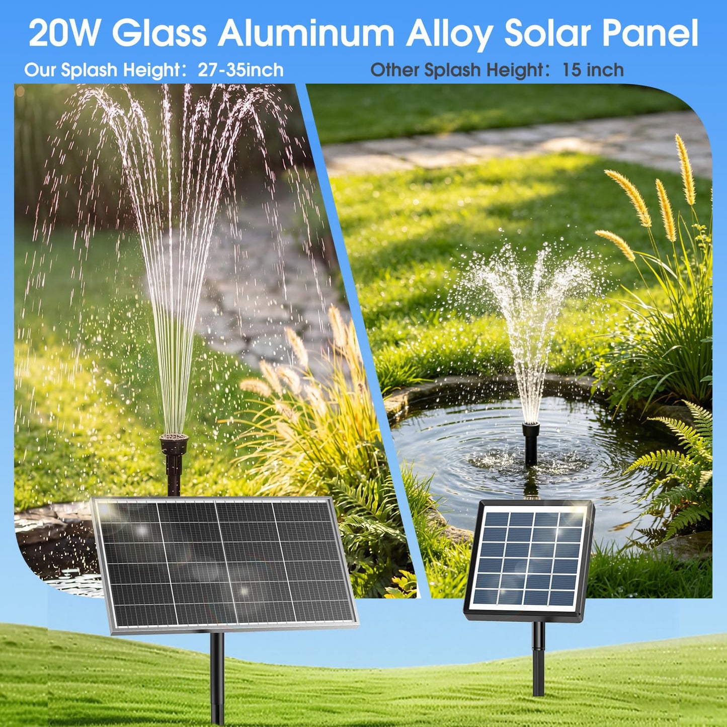 AMZtime 20W Solar Fountain Pump, Solar Water Pump with Lights Built-in 4000mAh Battery, 2026 New DIY Solar Water Fountain for Bird Bath, Pool, Pond, Garden, Fish Pond, Small Waterfall