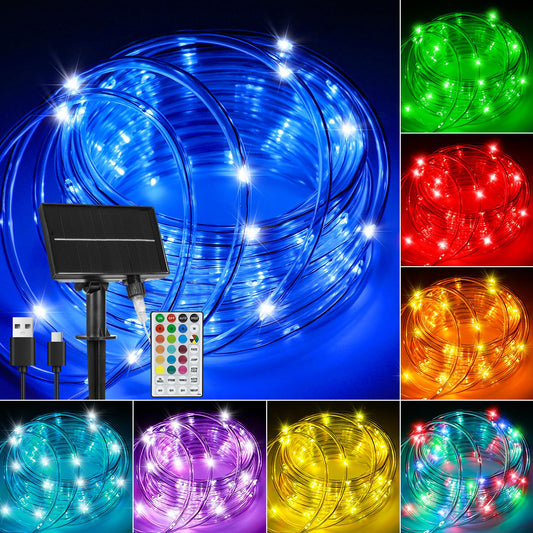 Solar Rope Lights Outdoor Waterproof, 33FT 100LED 18 Colors Changing Outdoor String Lights Tube Fairy Light with Remote & 8 Modes Trampoline Light for Camping Pool Tree Garden Yard Home Holiday Decor