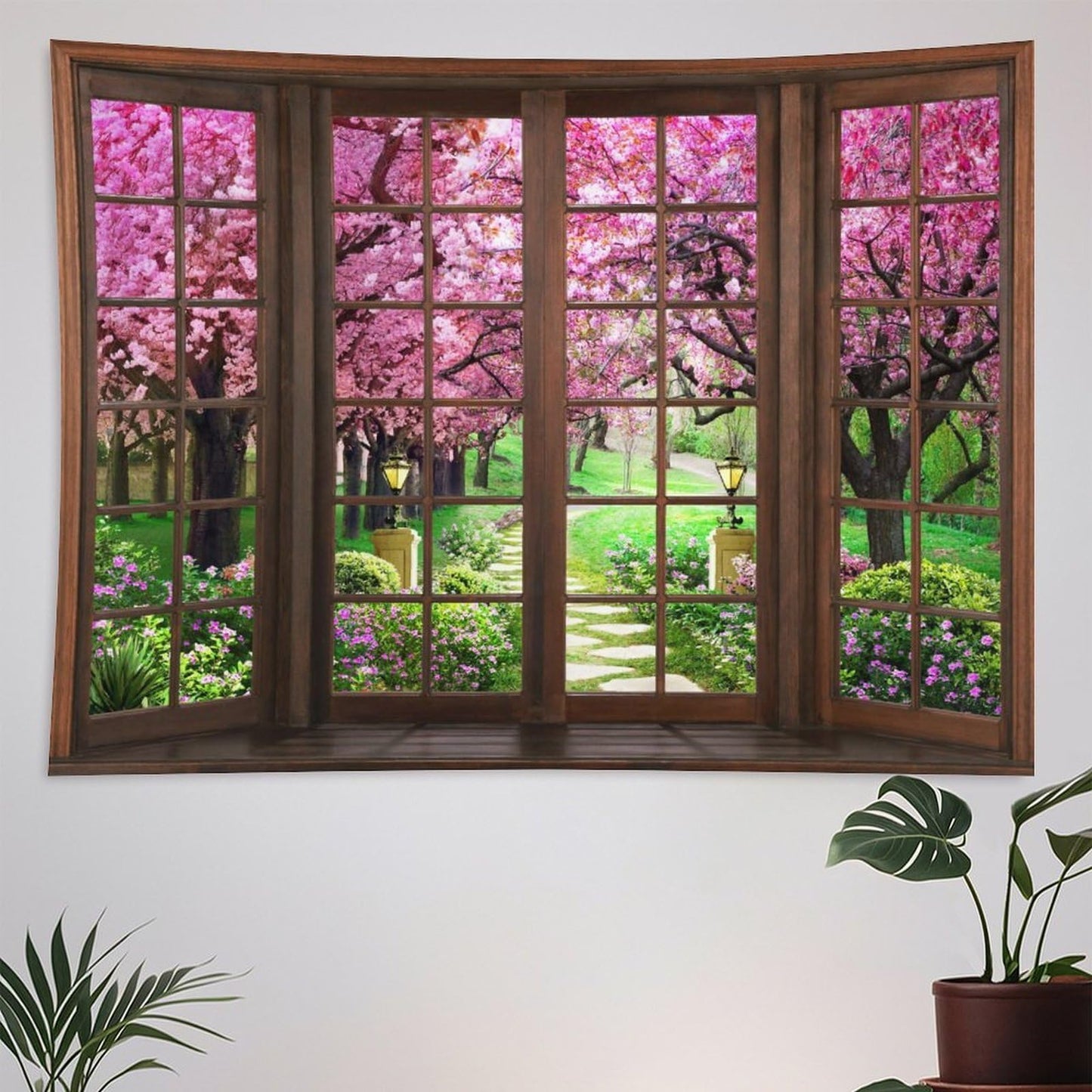 ZhiRain Cherry Blossom Path Landscape Tapestry Wall Hanging Park Bench Scenery Tapestries Home Decor for Living Room Bedroom Apartment Farmhouse Dorm 50"x60"