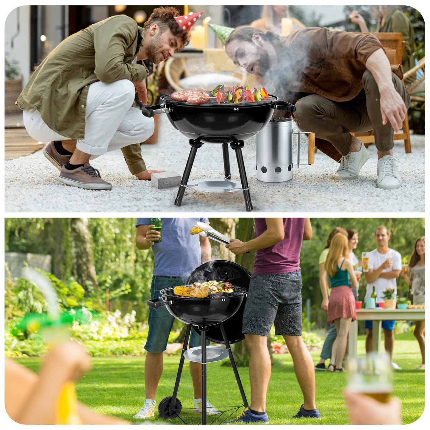 18 inch Kettle Charcoal Grills, Leonyo Portable BBQ Charcoal Grill for Outdoor with Cover & Chimney Starter, Griddle Accessories for Camping, Patio, Backyard Cooking - 254 Sq.in