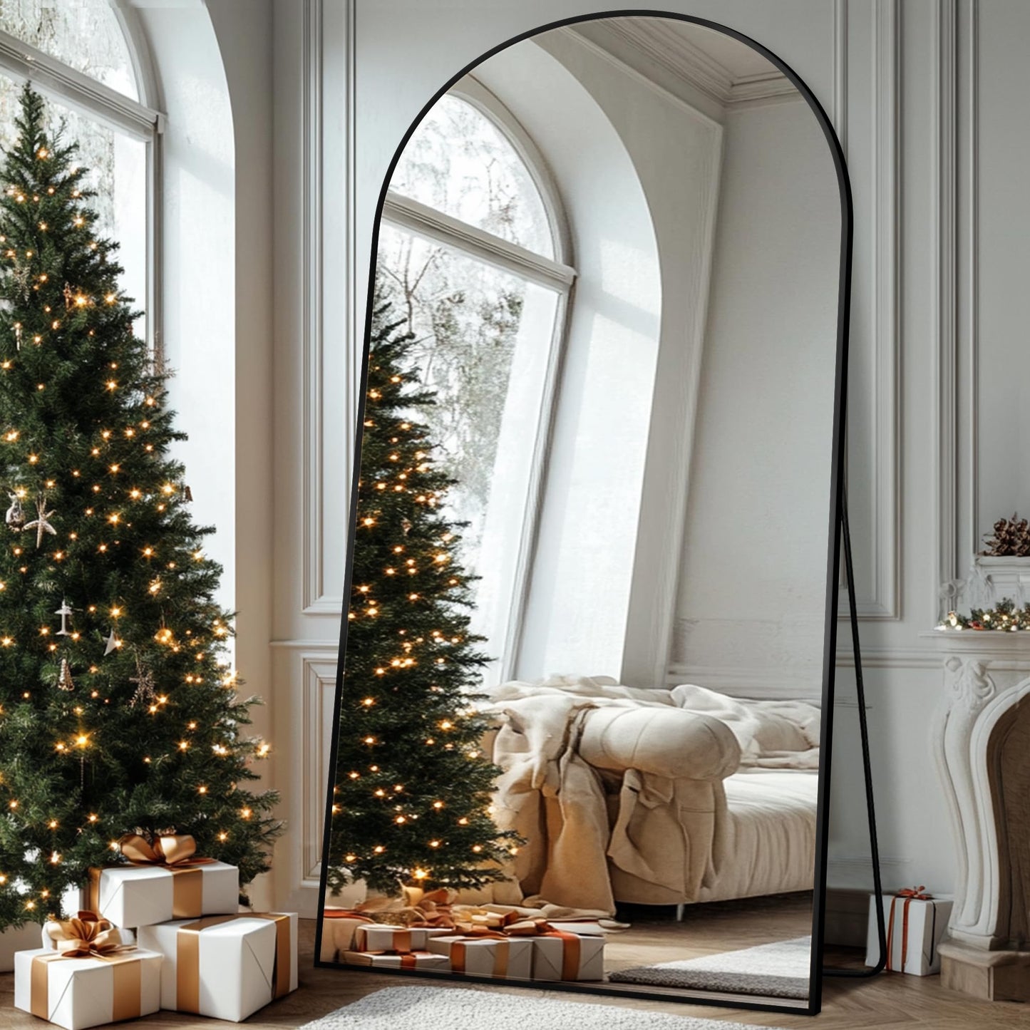 Antok Full Length Mirror, 44"x82" Oversized Floor Mirror with Stand for Bedroom, Living Room Cloakroom, Black, Arch Style