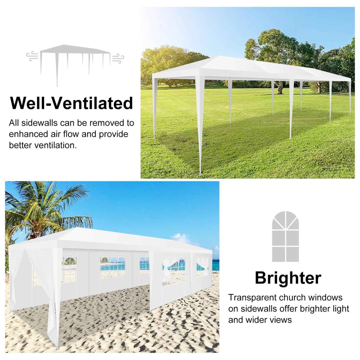 HOTEEL 10x30 FT Party Tent Outdoor Canopy Tents for Parties with 8 Removable Sidewalls, Carpas para Fiestas Waterproof for Gazebo Large Backyard Shelter Patio White Wedding Event Tent BBQ