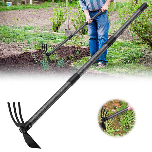 Lilyvane Garden Hoe, 2 in 1 Hand Hoe Garden Tools,45 Inch Long Handle,Garden Hoe and Cultivator for Weeding Cultivating Planting, Small Hand Rake Tiller for Flower Bed Gardening, Loosening Soil