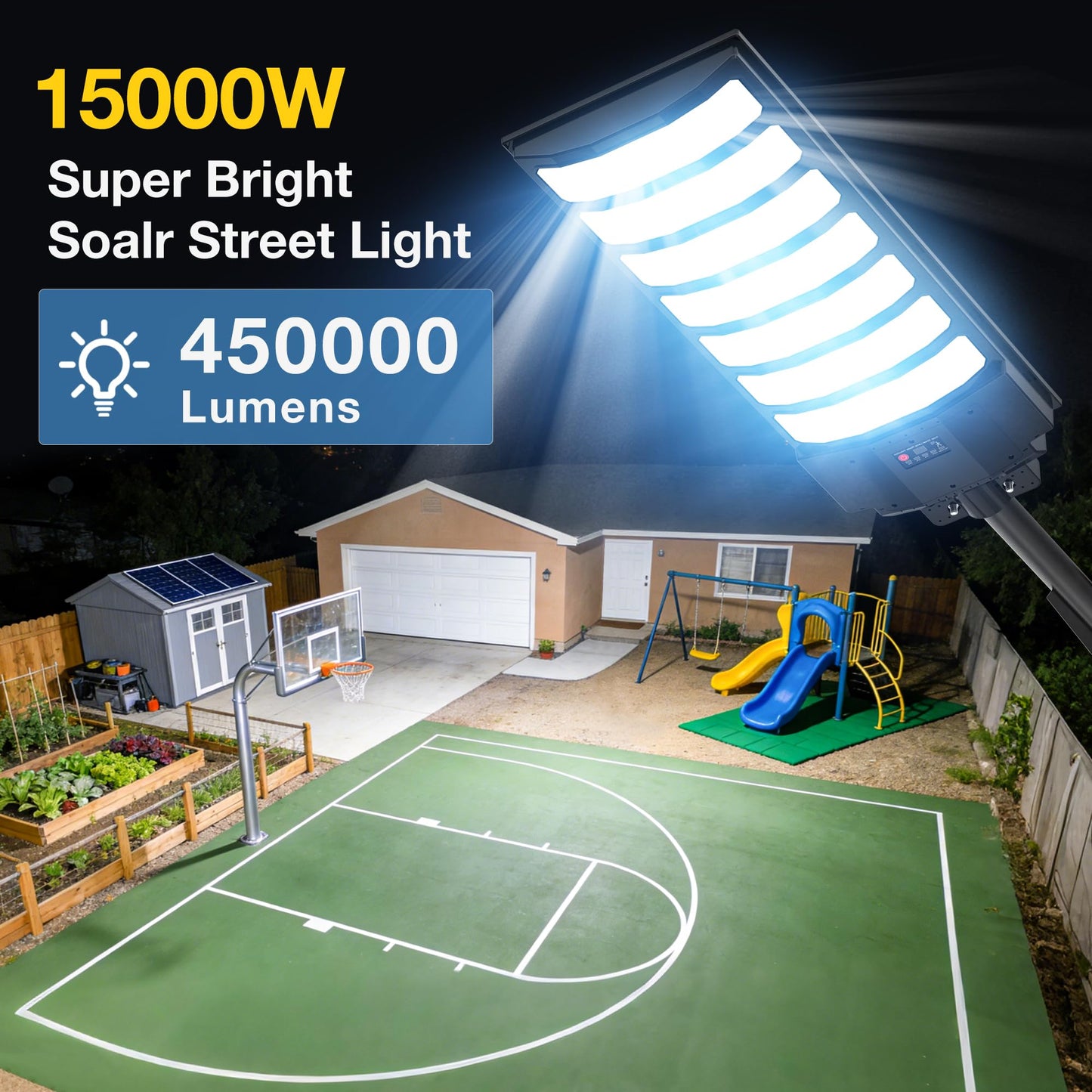 BNT 15000W Solar Street Lights Outdoor, IP67 Waterproof Commercial Solar Powered Flood Light with Motion Sensor & Remote, Dusk to Dawn Security Lighting for Yard, Farm, Parking Lot, Garage, Fence
