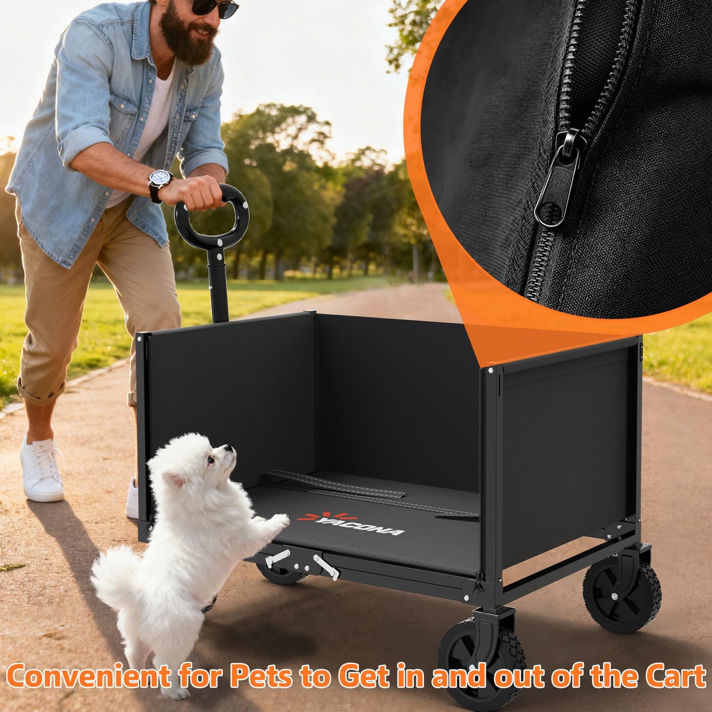 YACONA 3 in 1 Wagons Carts Foldable, 360LBS Lightweight Wagon with All Terrain Wheels, Collapsible Wagon Cart for Grocery, Camping, Beach, Garden & Sports