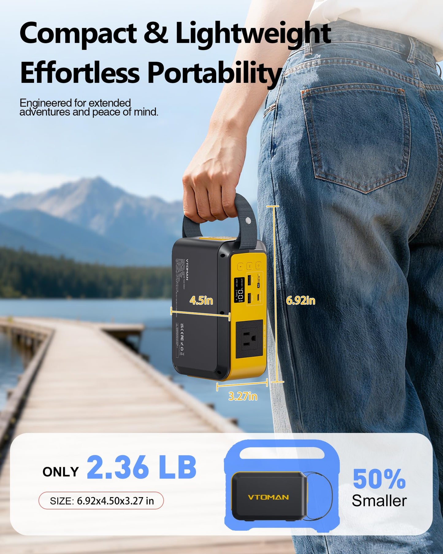 VTOMAN Jump 100 Portable Power Station, Solar Generator LiFePO4 Battery Power Station with 100W (Peak 200W) AC Outlet, 1x PD 65W USB-C, 2X Regulated 5V/2.4A USB-A for Camping