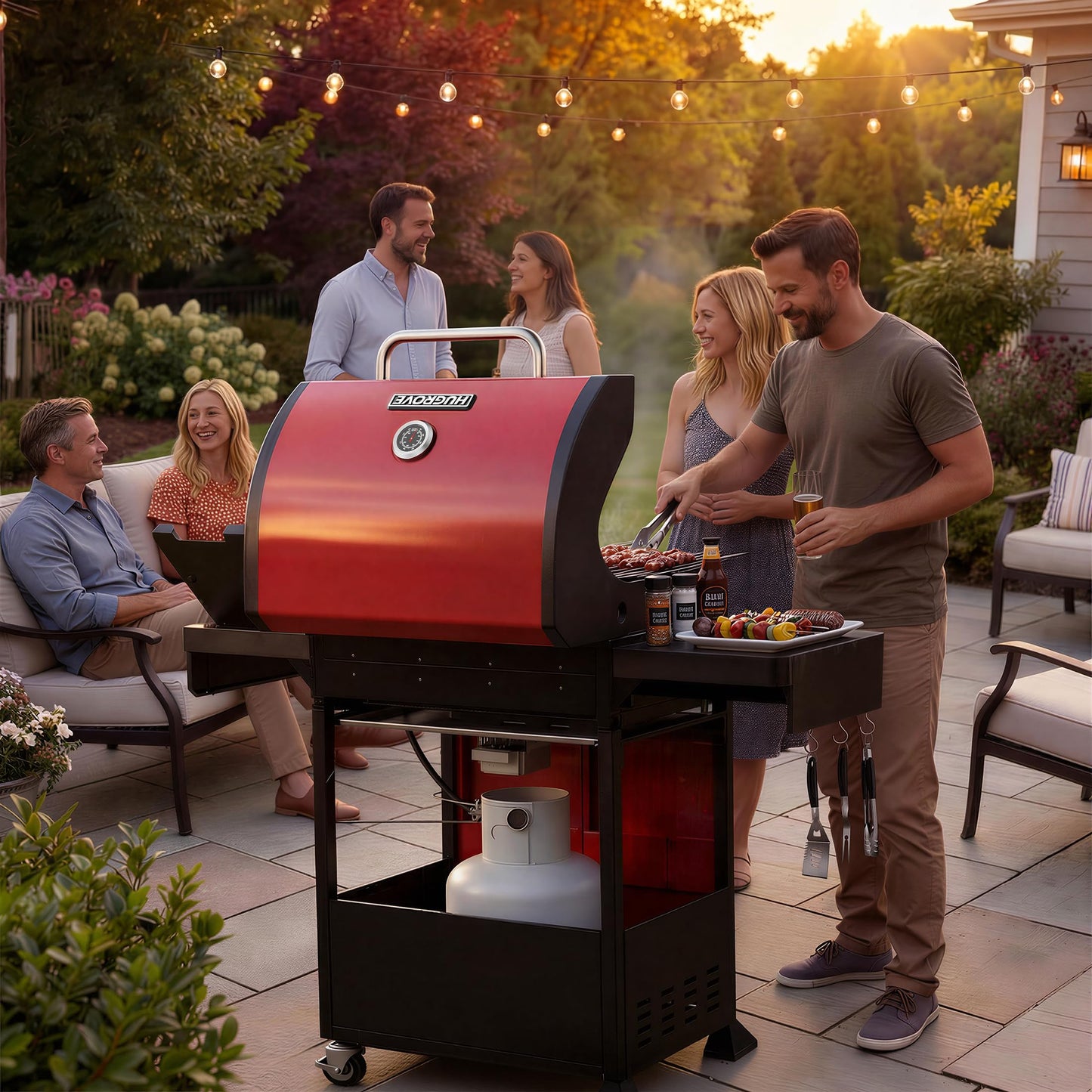 HUGROVE 4 Burner Propane Gas Grill with Side Burner, 601 Sq. In. Cooking Area with Warming Rack 51,000 BTU BBQ Grill with Porcelain-Enameled Cast Iron Grates for Outdoor Cooking
