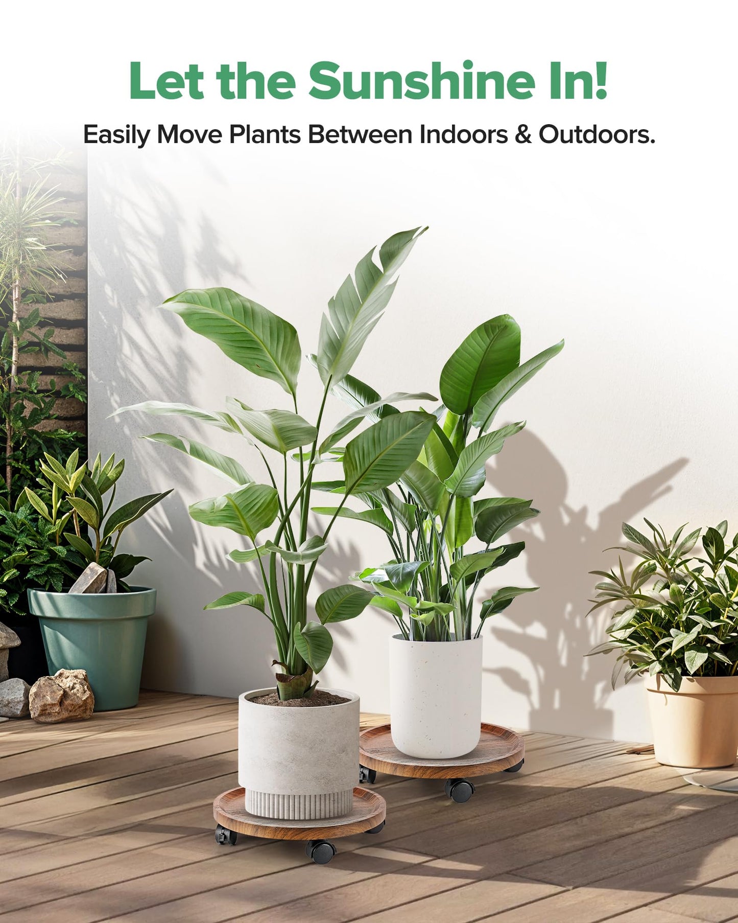 AZADESJET 2 Pack Plant Caddy with Wheels, 14" Wood Rolling Plant Stand with 360° Lockable Wheels, Plant Stands Outdoor for Large Plants, Flower Cart Plant Dolly Plant Caster for Heavy Objects, Walnut