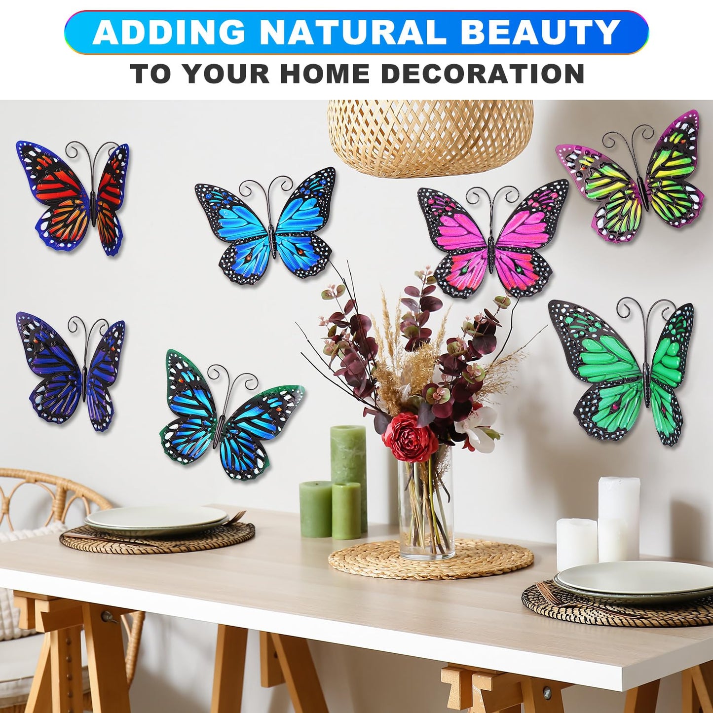 Jetec 8 Pcs Metal Butterfly Wall Decor 6.5 Inch Outdoor Butterflies Wall Art Sculpture 3D Butterfly Hanging Decoration for Spring Outside Fence Garden Yard Home Patio Balcony(Lovely Style)