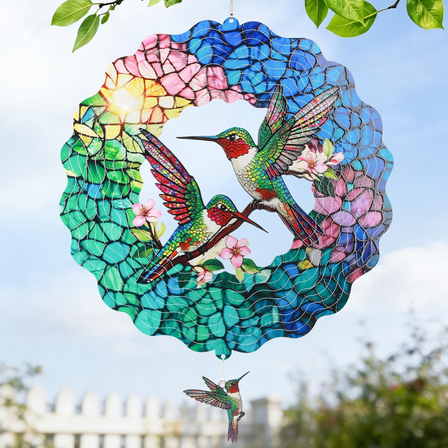 Hummingbird Wind Spinners Outdoor for Mother's Day, IDEA SHOW 12In Stainless Steel Wind Spinners, 3D Kinetic Hanging Spinners Sculpture for Women Mom, Metal Garden Decor Ornaments for Patio Yard Art