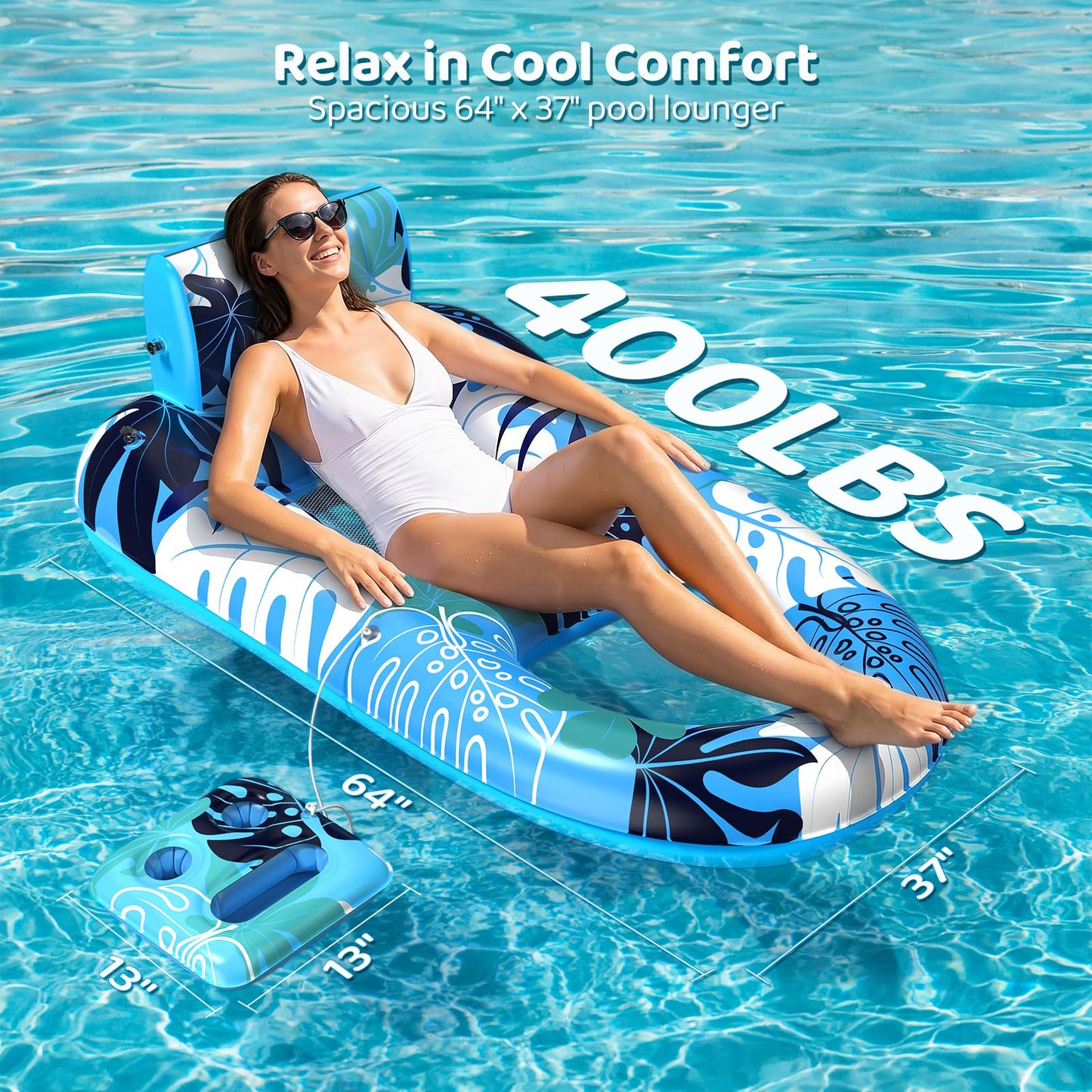SEETOHOME 2 Pack Pool Floats Adult Heavy Duty, Inflatable Pool Lounger Float with Detachable Cup Holders & Backrest, Extra Large Pool Rafts Water Floaties for Adults Swimming Pools Beach Lake Party