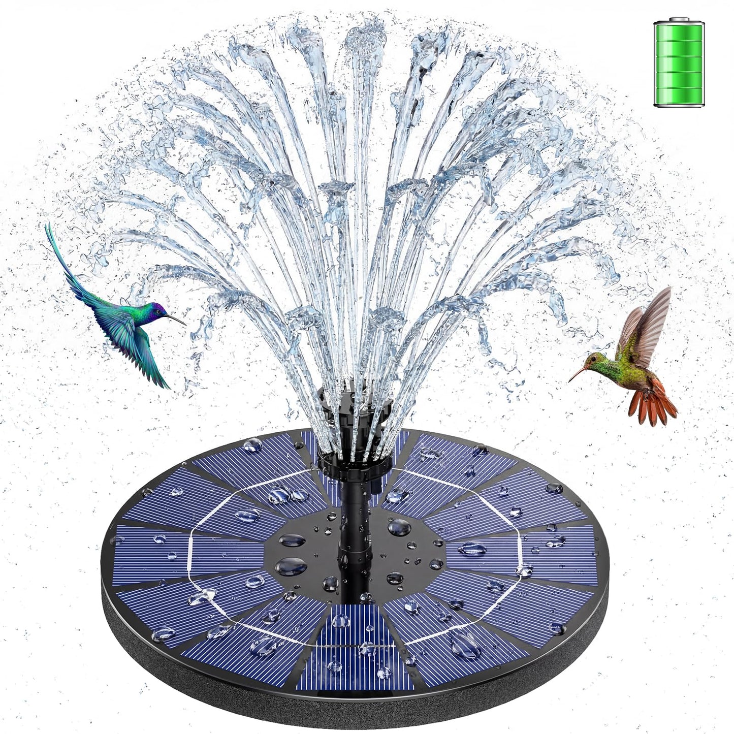 AISITIN 3.5W Solar Fountain Pump Built-in 1500mAh Battery, Bird Bath Fountain with 6 Nozzles, Solar Floating Water Pump for Bird Bath, Fish Tank, Pond, Pool, Garden and Outdoor