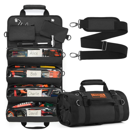 HISEA Roll Up Tool Bag, Heavy Duty Tool Storage Large-Capacity, 27"*14" Portable Tools Organizer with Utility Detachable Pouches, Water-Resistant Tool Roll Bag for Mechanic, Electrician, Gifts