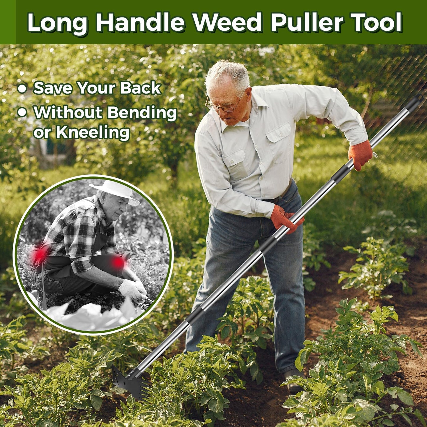 BQMEZRNUS Weed Puller Tool with Long Handle - 54" Heavy Duty Manual Weeder & Garden Hoe, 2 in 1 Uprooting Tool for Yard, Lawn, Flower Bed, and Patio, Durable Weed Remover for Gardening (54")