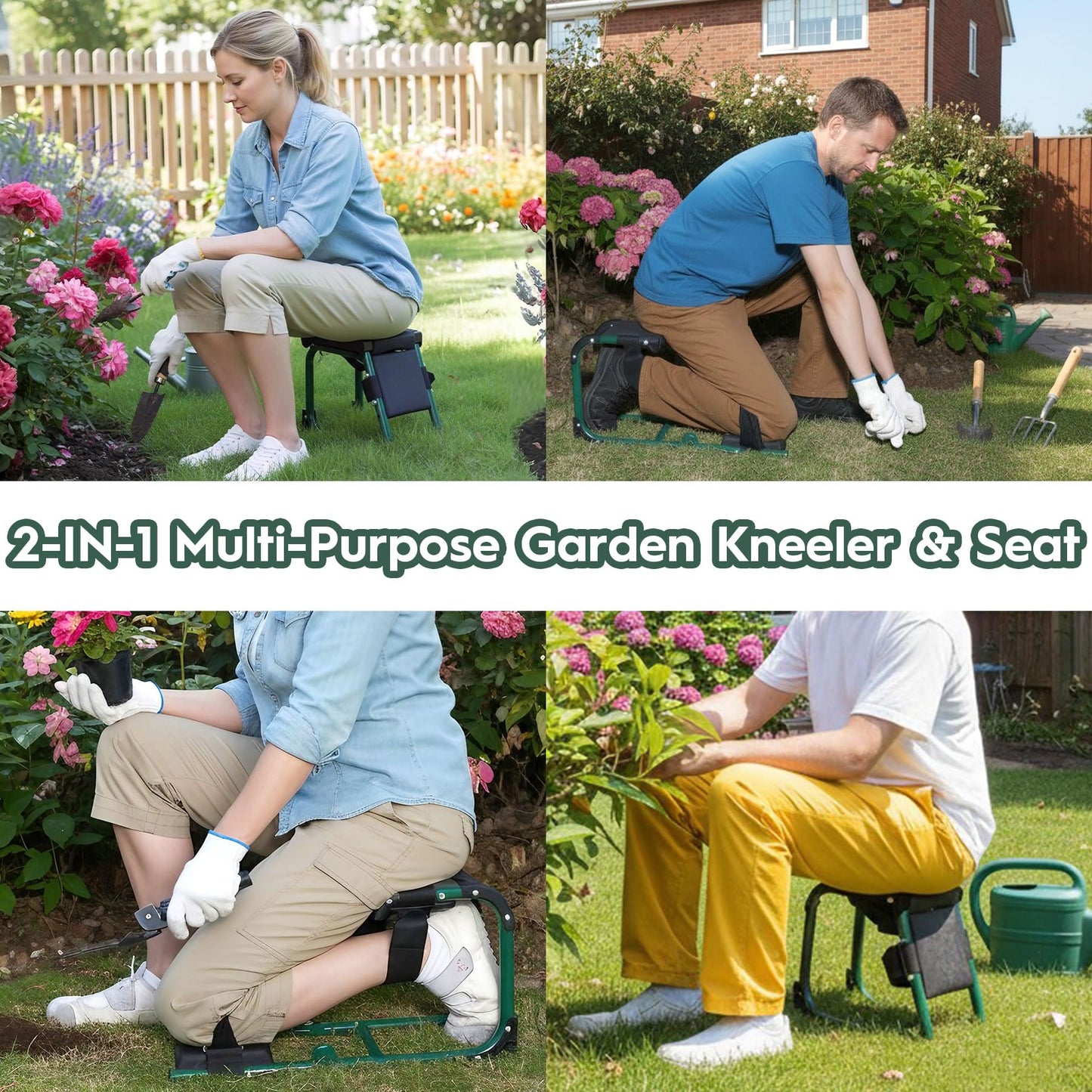 LemZodo Garden Kneeler and Seat, Ergonomic 2-in-1 Foldable Knee Seat, Gardening Stool with Soft Adjustable Kneeling Pad, Gardening Gifts for Women Mom Men Seniors