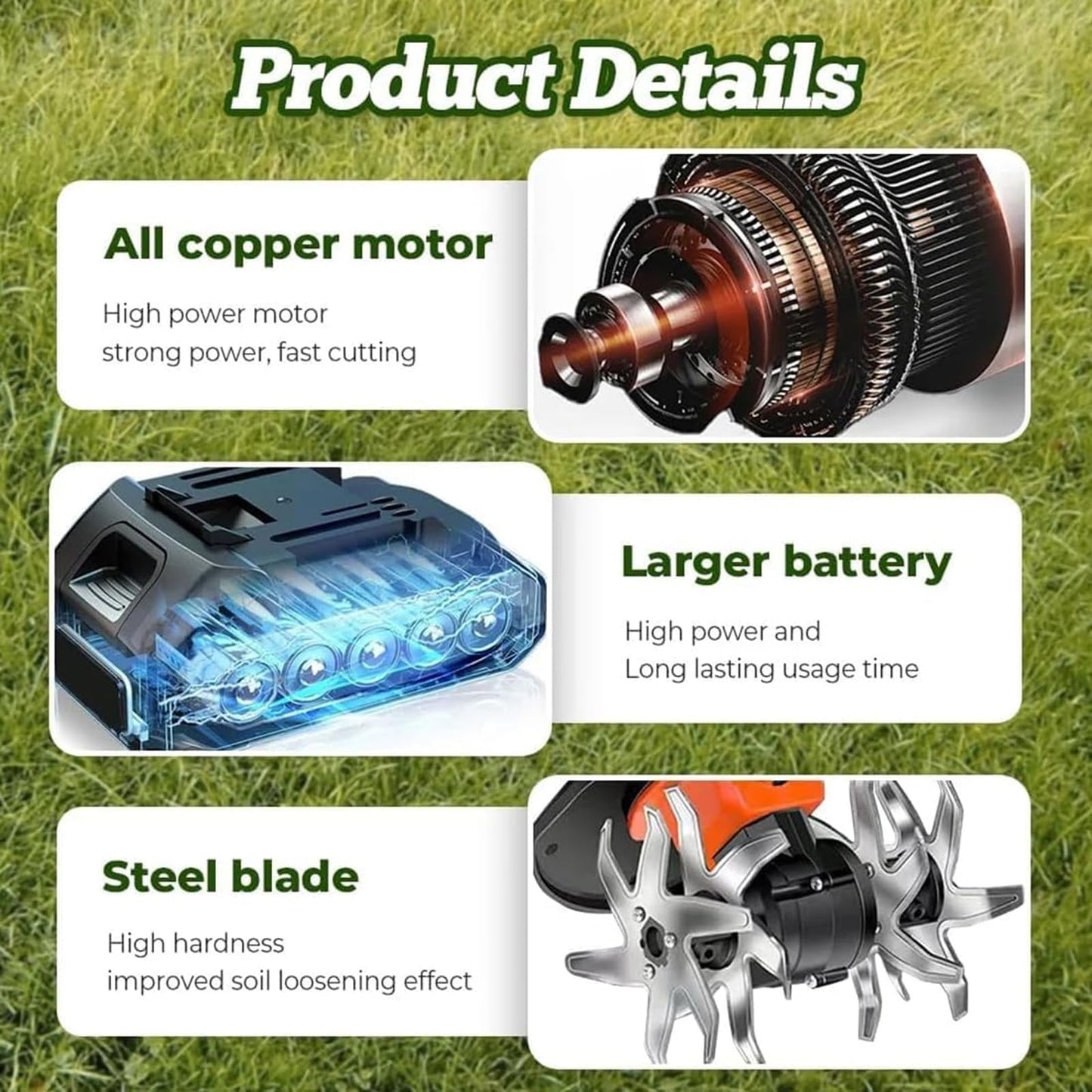 21V Cordless Mini Tiller Cultivator, Hand Tiller for Gardening, 235RPM Rotary Cultivator with Dual Batteries and Charger, Compact Soil Tilling Tool for Lawn and Garden Beds (with Pole)