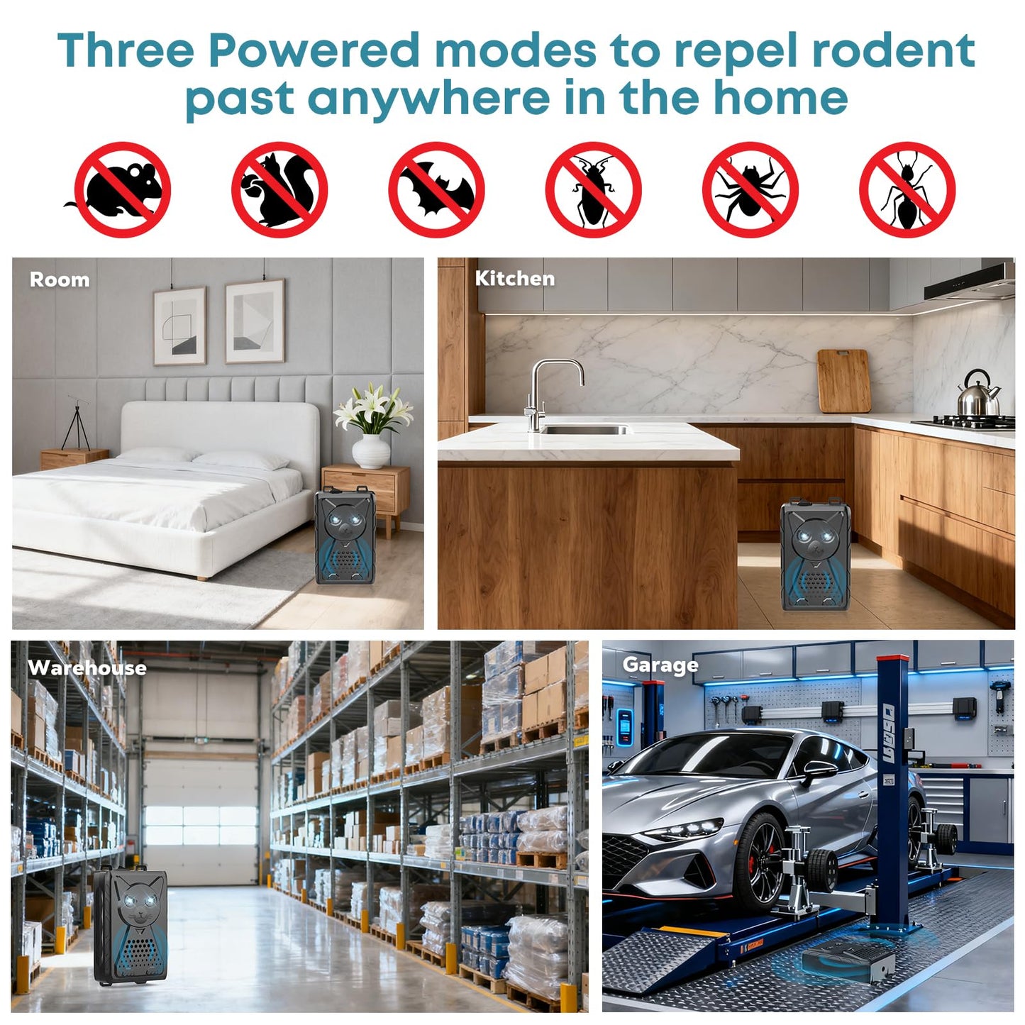 Ultrasonic Pest & Rodent Mouse Squirrels Repellent, 2 Pack Plug-in Electronic Rat Bat Bug Spider Repeller, Battery Operated Deterrent Control Mice for Car Engines, Replace Mouse Traps Indoor, Outdoor