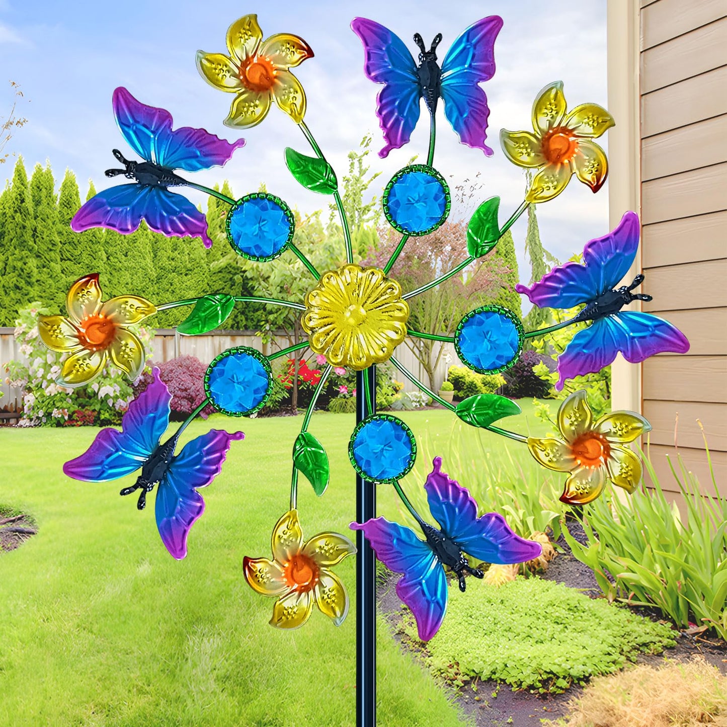 Yourongmao 44" Butterfly Garden Wind Spinners - Metal Outdoor Stake Spinner Windmills, Wind Sculpture Yard Art Decorations for Patio & Lawn