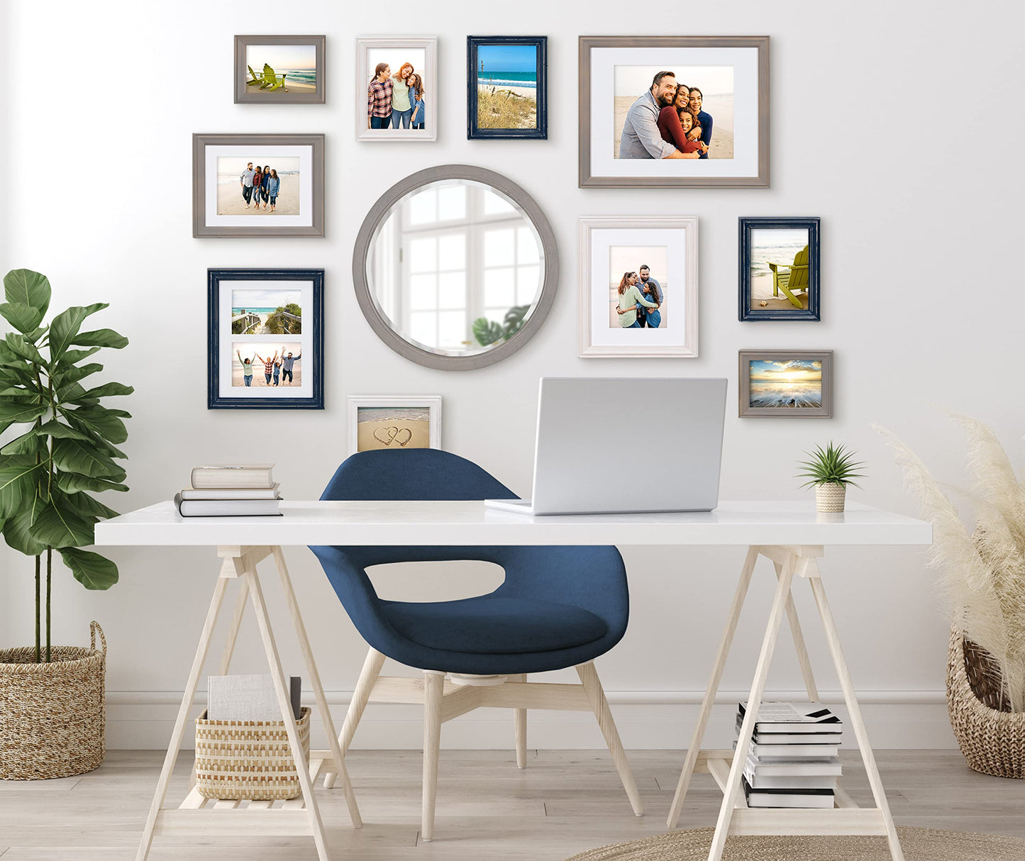 Kate and Laurel Hogan Farmhouse Round Wall Mirror; 18 Inch Diameter; Gray; Sophisticated Modern Mirror for Wall