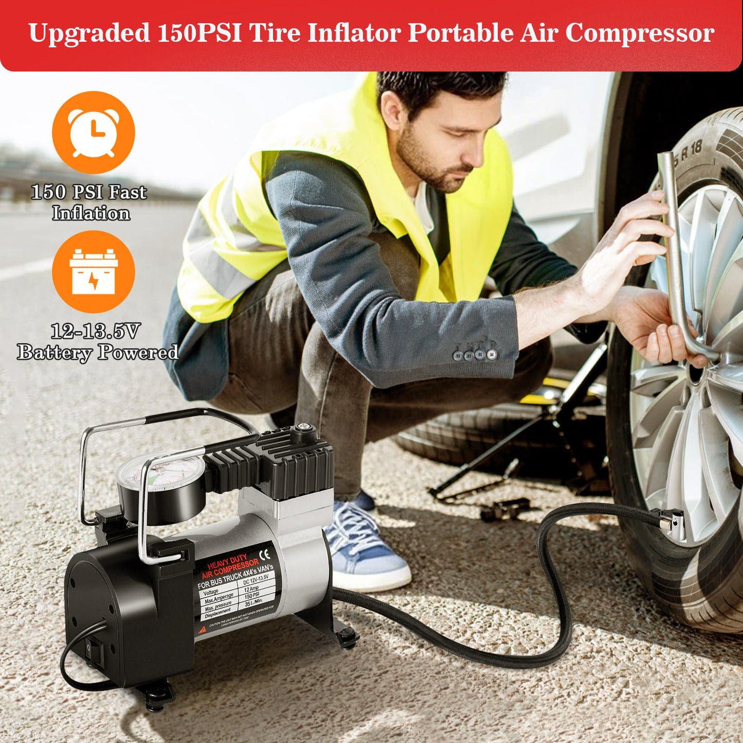 Car Emergency Roadside Kit,Vehicles Truck Road Side Safety Tool Kit with Air Compressor,Women Men Auto Winter Essentials Assistance Survival Kit with Jumper Cables First Aid Kit Blanket Shovel