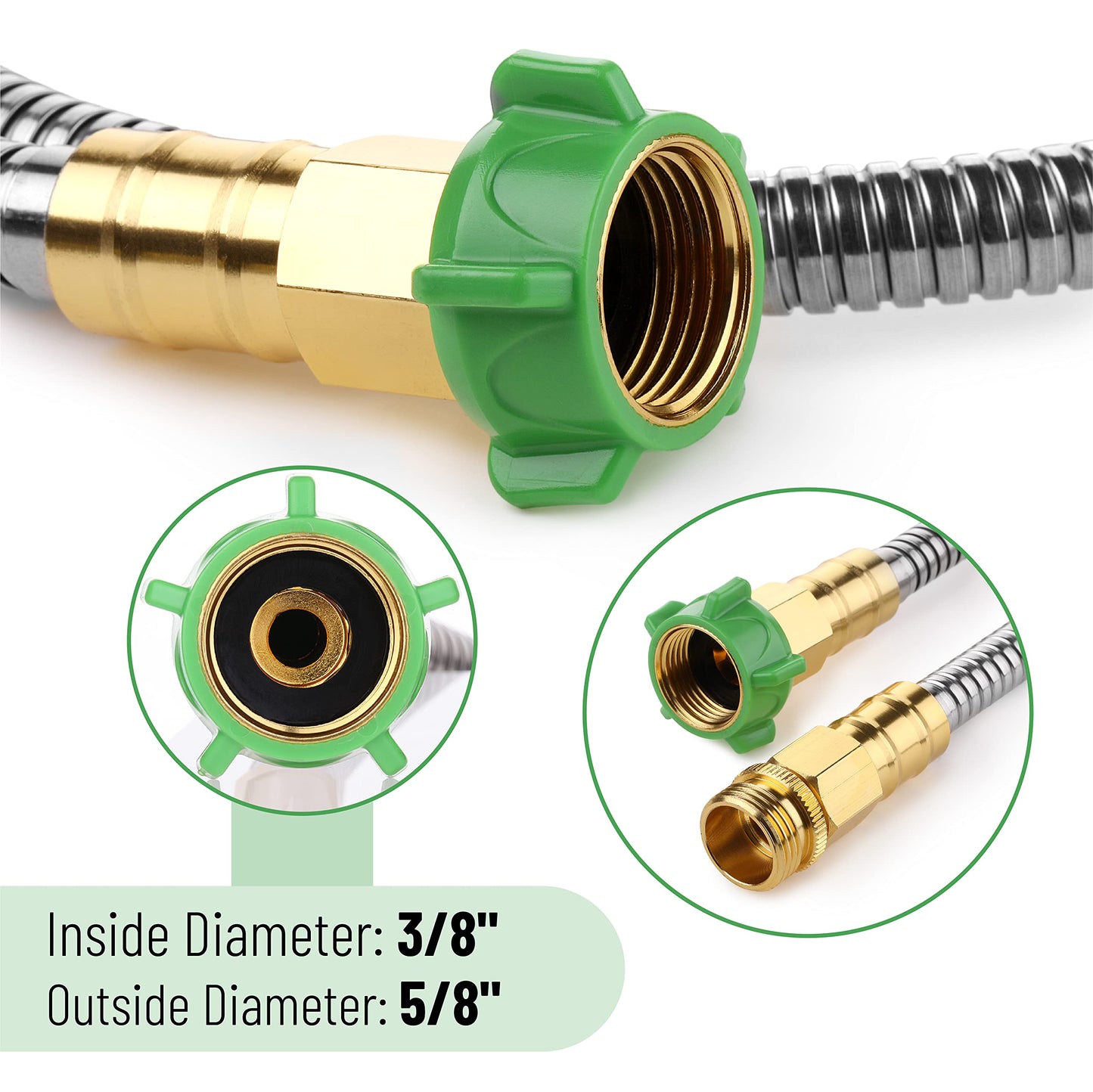 UNCO 3 Feet Heavy Duty Stainless Steel Short Garden Hose, Metal, Water Hose, Non Kink, Durable, Flexible, Lightweight