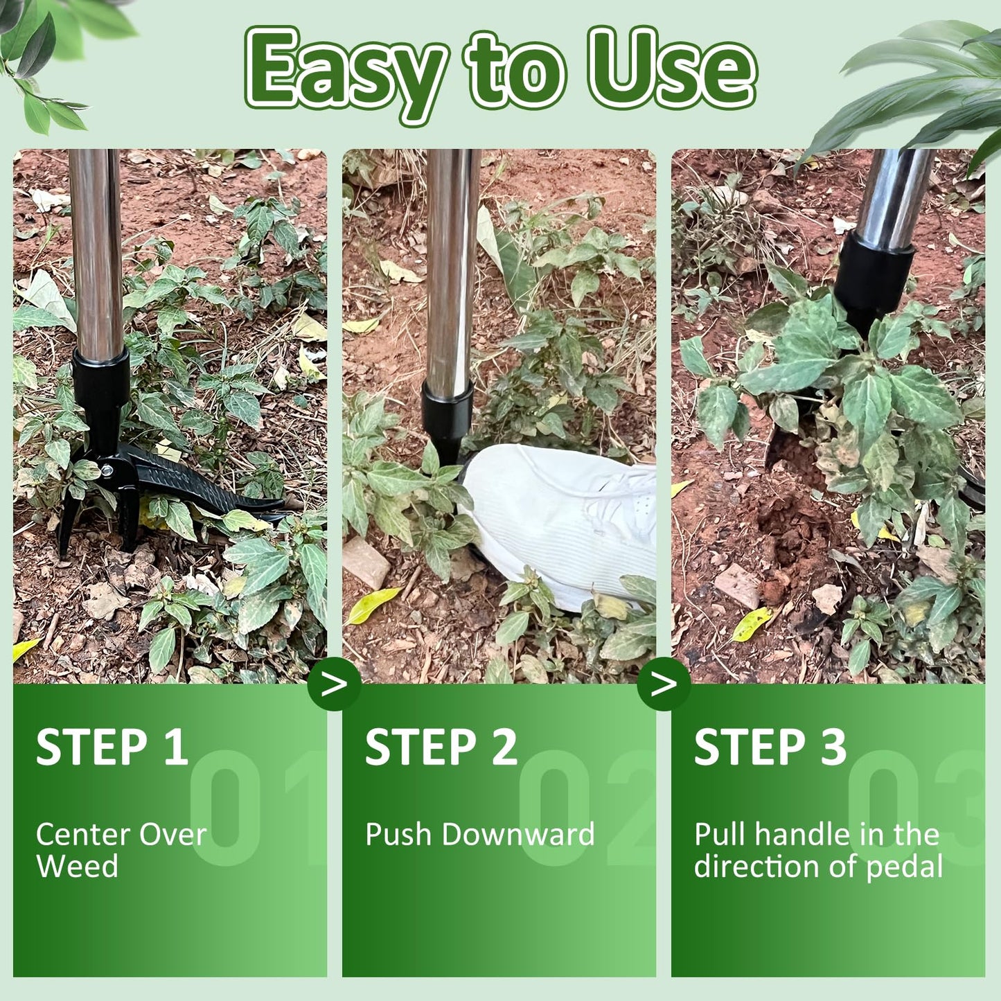 Hivenlly Weed Puller Tool, Stand Up Weed Remover Tool with Long Handle, 4 Claw Steel Head Weeder Tool with 4-Sectioal Pole Design, Garden Hand Weeding Tool, Smoothly Remove Weeds Without Kneeling