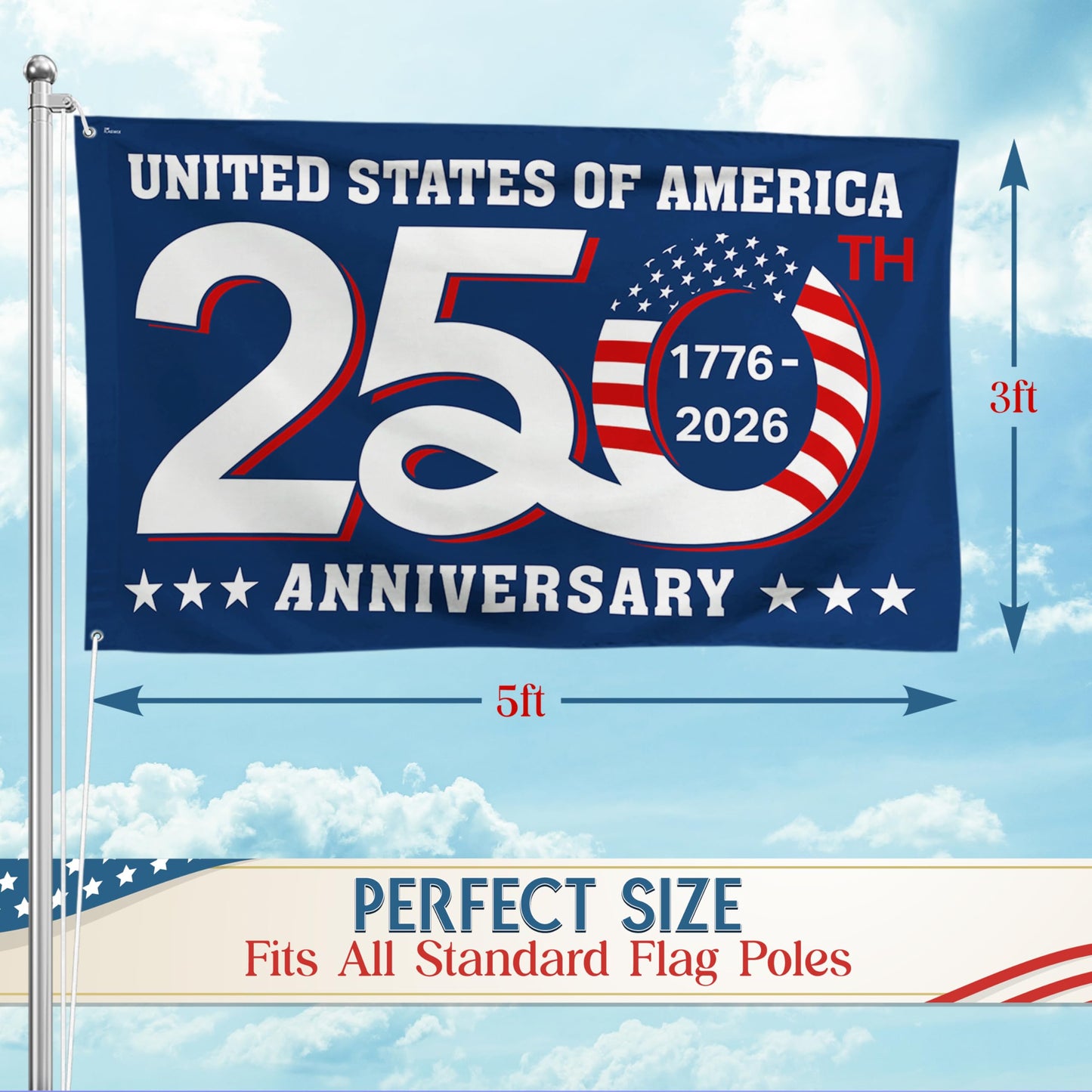 FLAGWIX American 250 Years Anniversary Flag - Polyester Double-sided Yard Flags For Outside Grommet Flag, 3x5 ft - 4th of July Decorations for Home Yard Garden Decor Banner, Gifts For Men Women