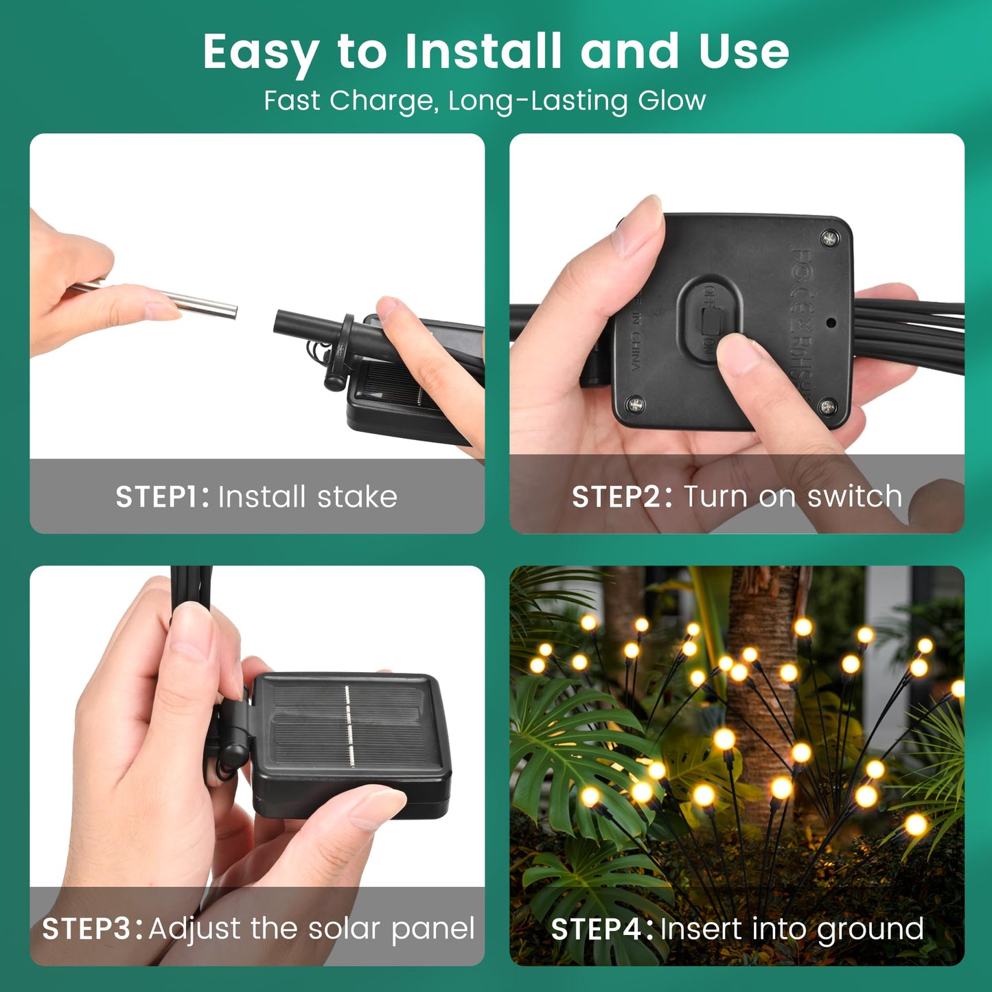 PATIOPIA Solar Garden Lights, LED Swaying Solar Lights Outdoor Waterproof, Warm White Firefly Outdoor Decorative Lights, Garden Decor, Yard, Patio, Pathway Decoration Gardening Gifts (2 Pack)