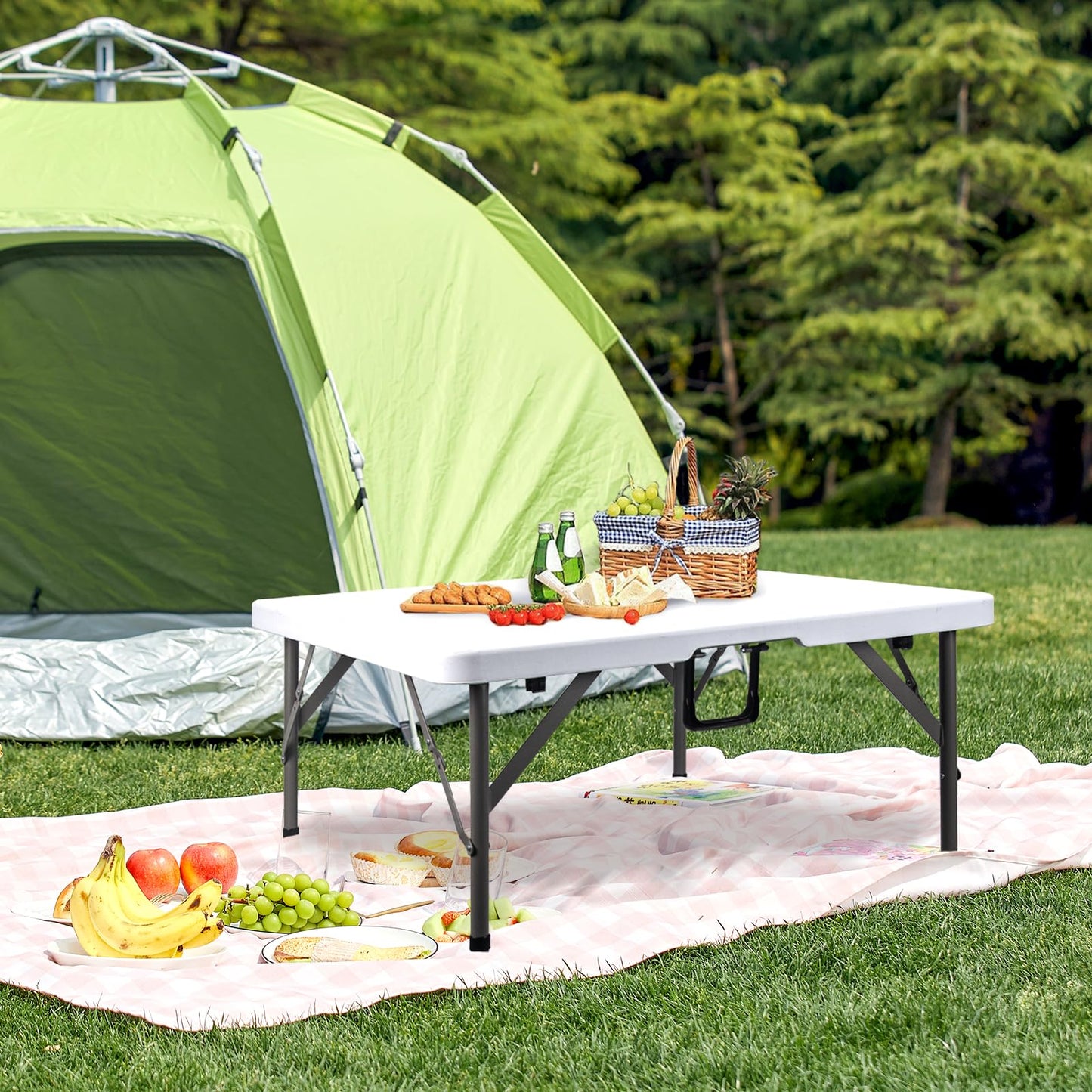 Byliable 34" Square Folding Card Table, Fold-in-Half Utility Dining Portable Table Heavy Duty HDPE White Plastic Foldable with Carrying Handle Indoor Outdoor for Picnic, Camping, Party