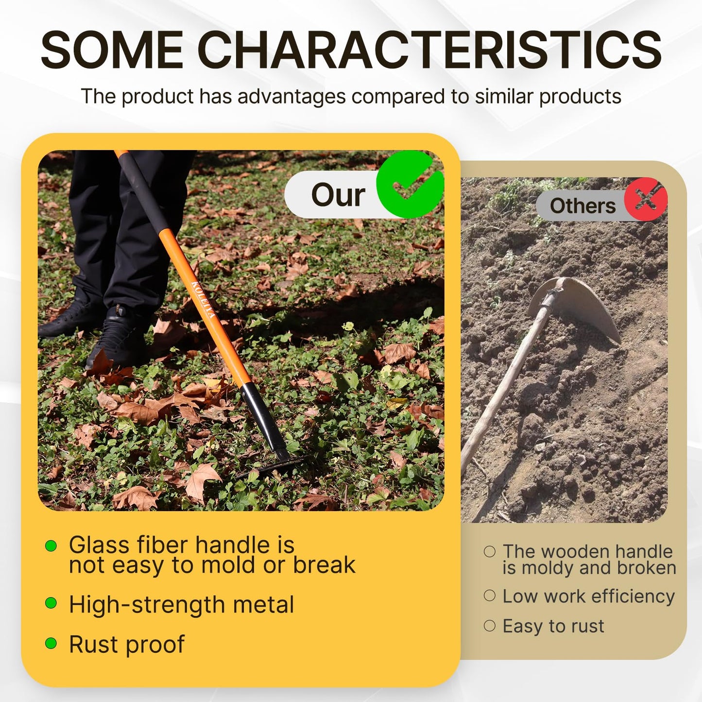 KOLEIYA Sharpened Garden Hoe 57 Inch Heavy Duty Weeding Hoe with 8.3 Inch Blade and Fiberglass Handle Pre Sharpened for Effortless Cutting Lawn and Soil Tool