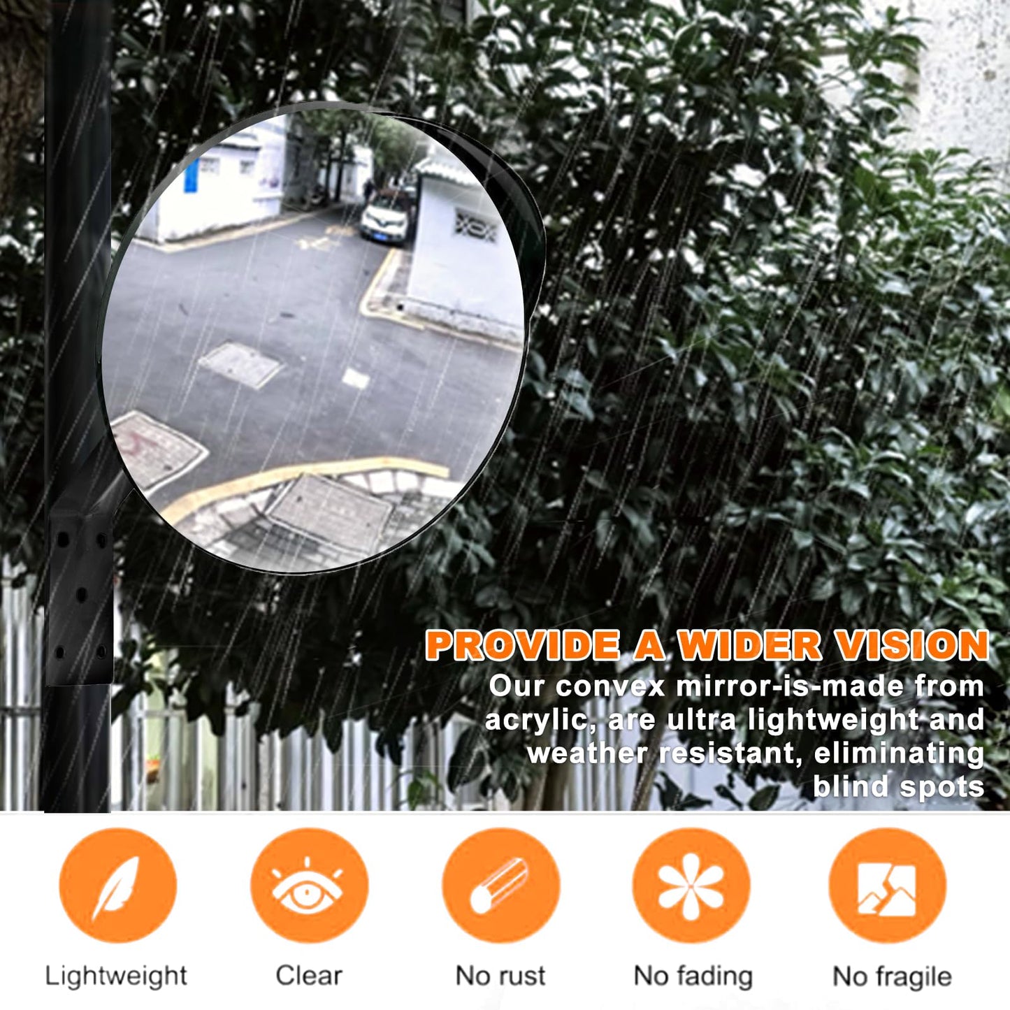 CNQLIS 12 Inch Convex Mirror Outdoor with Adjustable Wall Fixing Bracket,Blindspot Traffic Mirror for Driveway Garage Park Outdoor Wide Angle View Mirrors