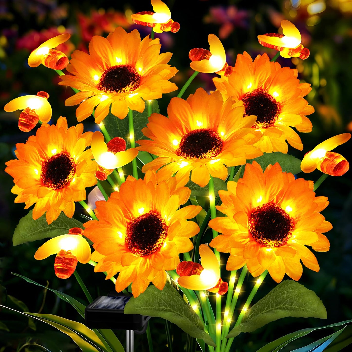 ANGMLN Solar Garden Lights 4 Pack Solar Swaying Bee Lights with Sunflowers, Gifts for Mom Women Mothers Day, Waterproof Firefly Flower Light for Outdoor Decor,Decoration for Patio Yard Landscape
