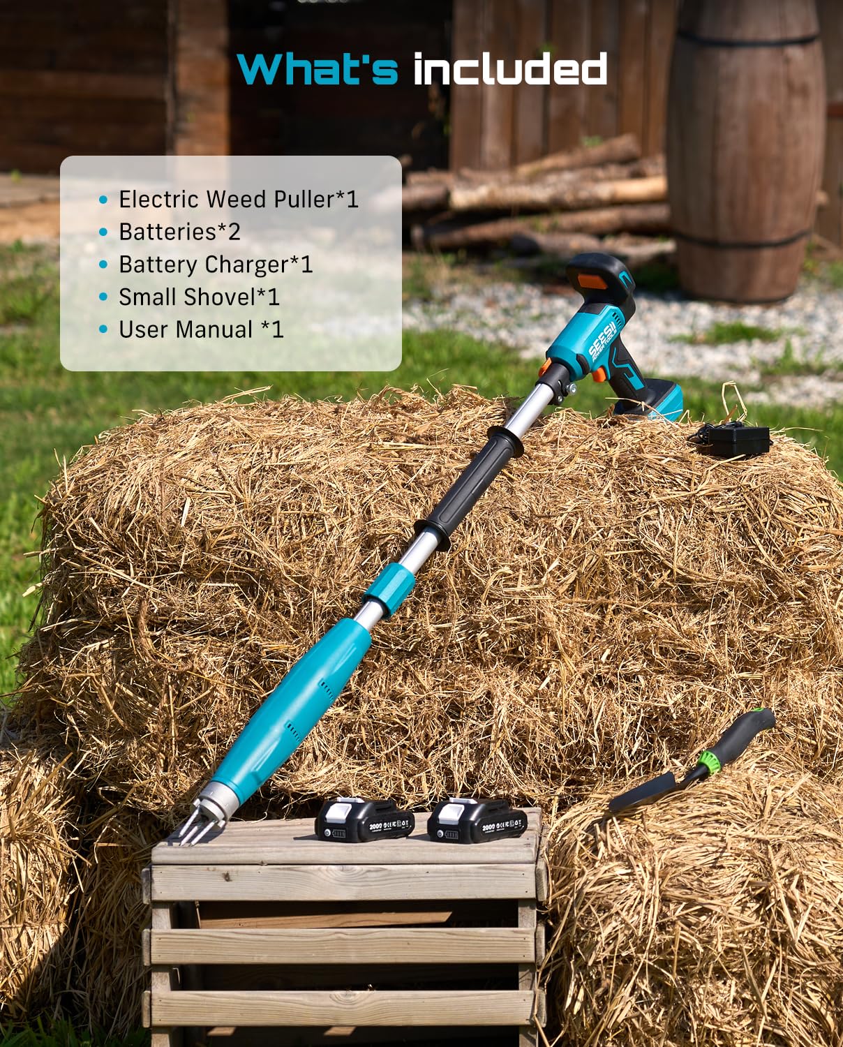 SEESII Stand-Up Weed Puller Tool with 40"-47" Adjustable Handle, High-Power 3-Claw Stainless Steel Spiral, 4S Deep Root Removal, One-Button Eject, Dandelion Remover & Crabgrass Puller for Garden