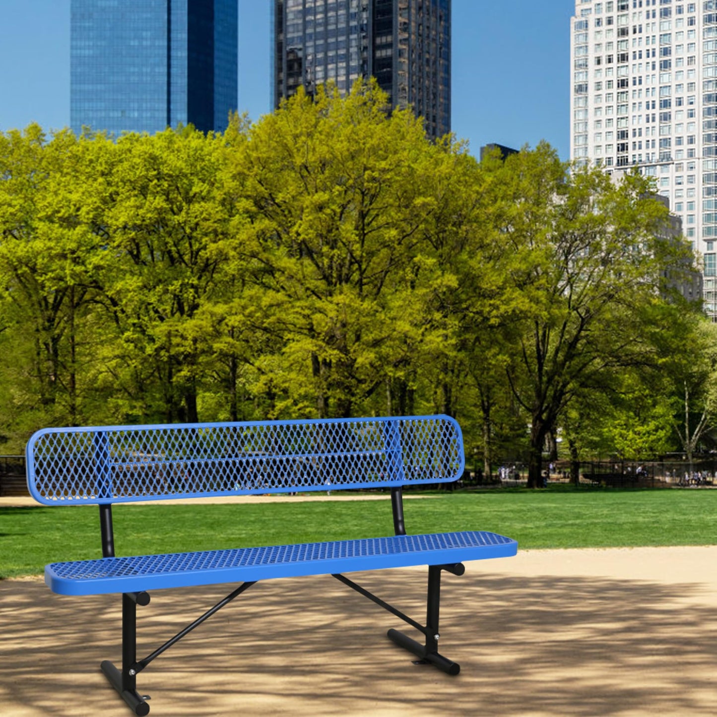 Congfutt 6 Ft Metal Park Bench for Outside, All-Weather Thermoplastic Coating Outdoor Bench with Backrest, Commercial Heavy Duty Benches for Shopping Malls, Stores, Parks, Patios, Decks, Blue