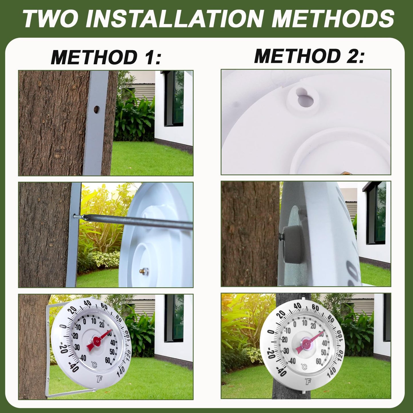 SPOROLWE Outdoor Thermometer for Patio with 360° Swivel Bracket, 5.5" Decorative Wall Mounted Garden Thermometer No Battery Needed, Large Bold Numbers Dial for Tree, Greenhouse, Barn, -40 to 140℉