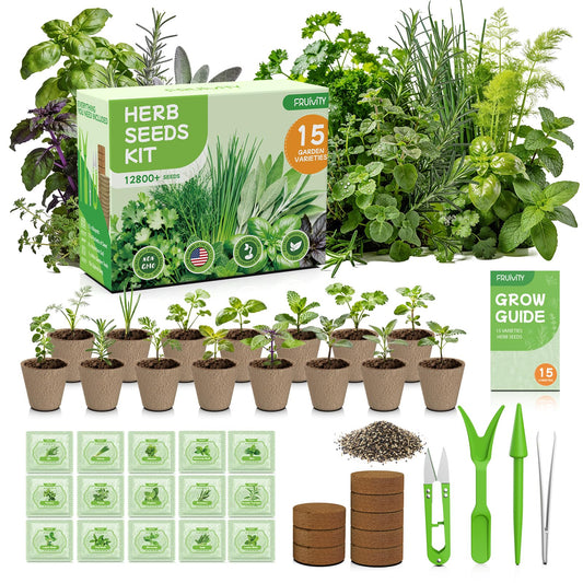 Herb Garden Starter Kit – Fruivity 12800+ 15 in 1 Herb Heirloom Seed Kits for Indoor/Outdoor Planting | Herb Indoor Garden Kit Starter - Complete Herb Garden Starter Set with Gift Packaging for Family
