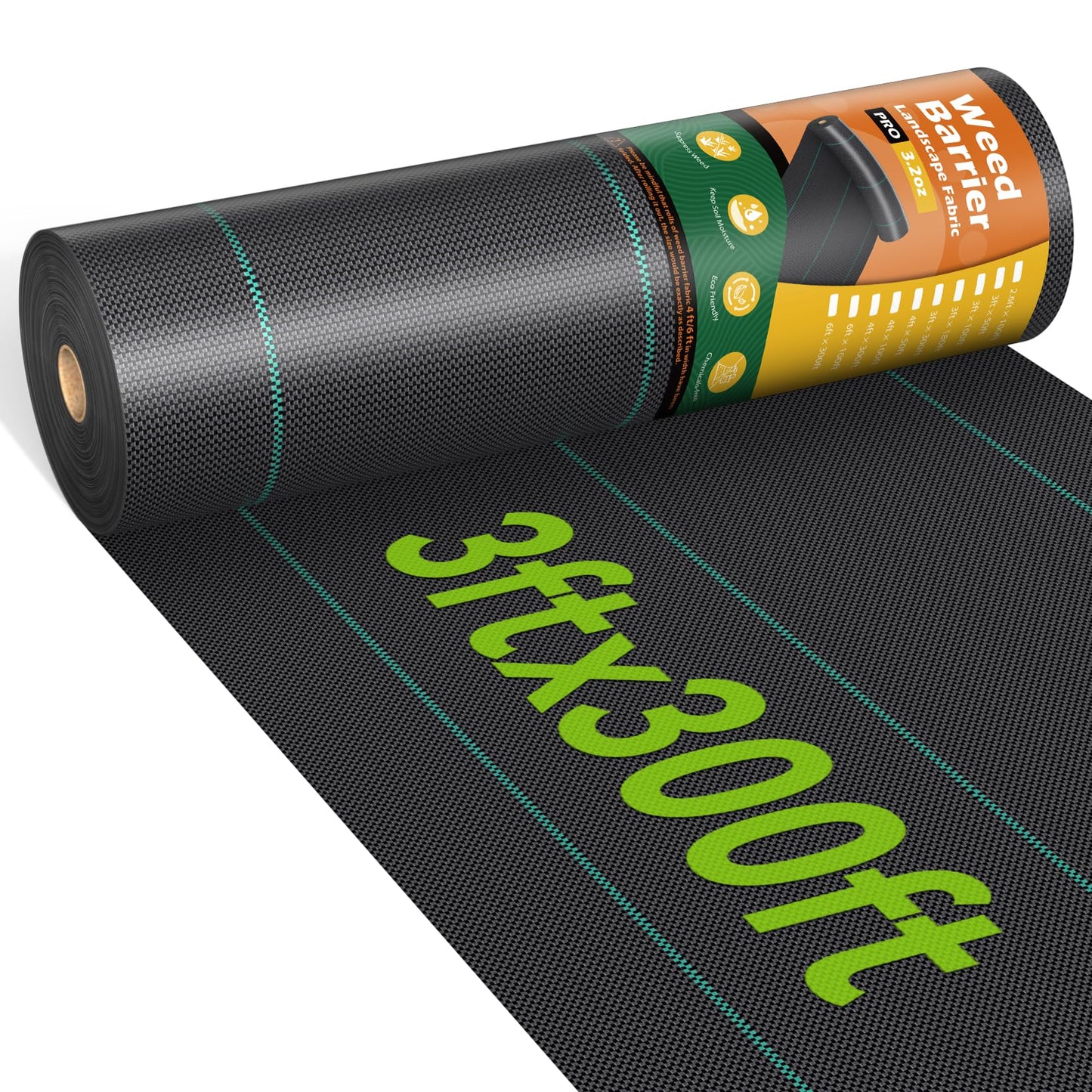 iropro 3ftx300ft Weed Barrier Fabric 3.2oz Landscape Fabric Heavy Duty, Woven Weed Control Cloth, Woven Weed Fabric for Underlayment, Gardening Ground, Commercial Driveway Weed Block Cover Mat