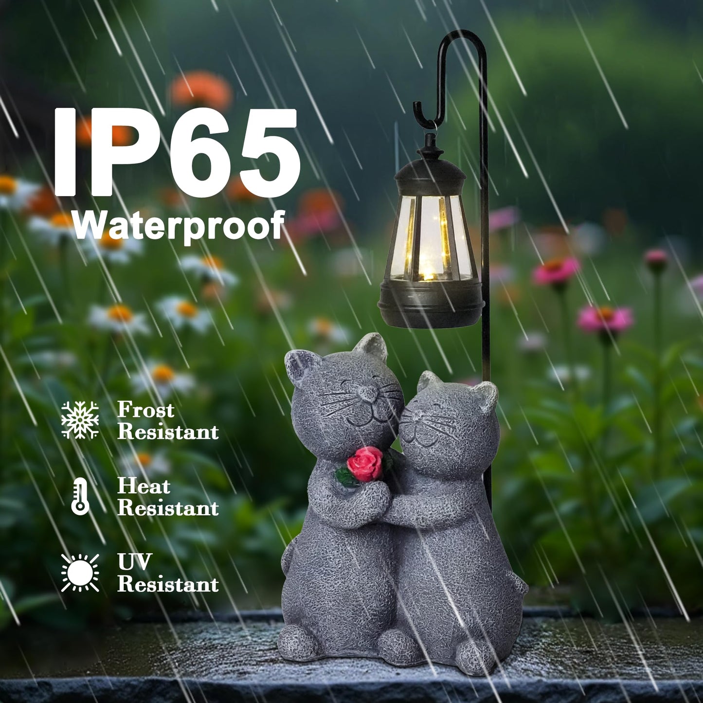 twinbling Outdoor Cat Garden Statues with Solar Lantern, Solar Lantern Cat Figurines Decor for Yard, Lawn, Porch & Patio, Unique Housewarming/Birthday Gifts for Women