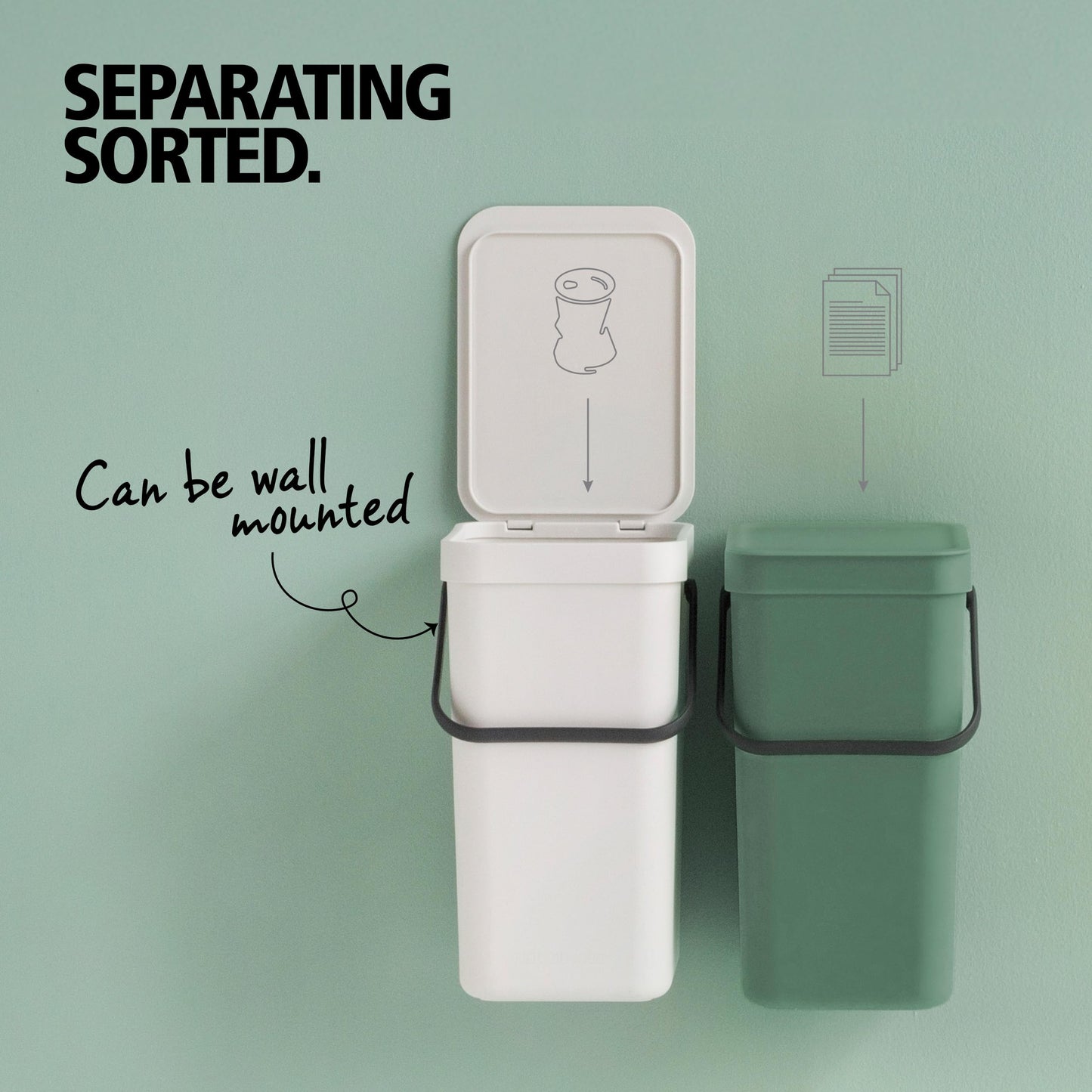 Brabantia Sort & Go Kitchen Countertop Food Scraps Compost Bin | XS / 1.6 Gal / 6L | Jade Green | Removable Stay-Open Lid, Carry Handle, Easy-Clean Recycling Box | Wall-Mounting Bracket Included