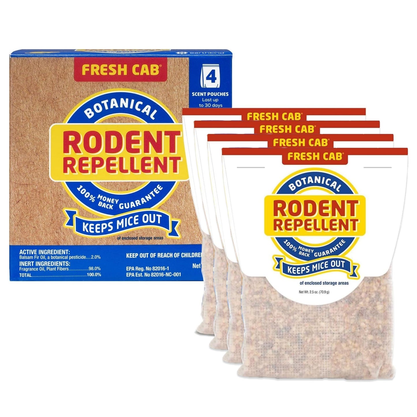 Fresh Cab Rodent Repellent - Botanical Pest Control for Indoor Use - Safe for Kids & Pets When Used As Directed - Made with Plant Fibers, Balsam Fir Essential Oil & Fragrance - 4-Pack