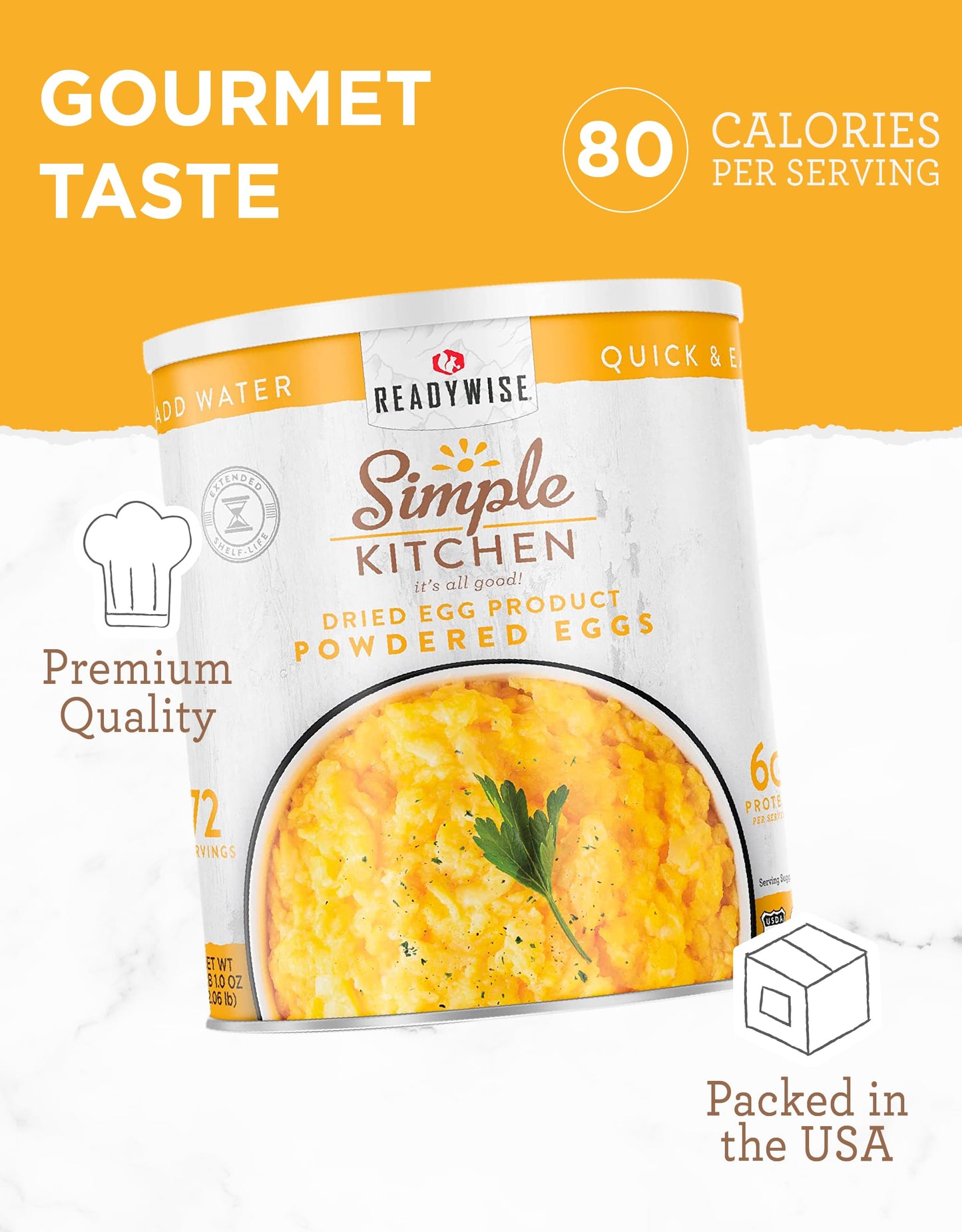 ReadyWise - Simple Kitchen, Powdered Eggs, 72 Servings, Emergency Supply, Dehydrated Food, Baking Supplies, Camping Meals, Survival Food, 10 Can Egg Powder