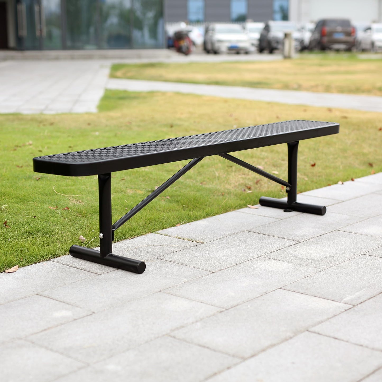 Congfutt 6FT Metal Park Bench for Outside, All-Weather Thermoplastic Coating Outdoor Bench with Anchor, Commercial Heavy Duty Benches for Shopping Malls, Stores, Parks, Patios, Decks, Black